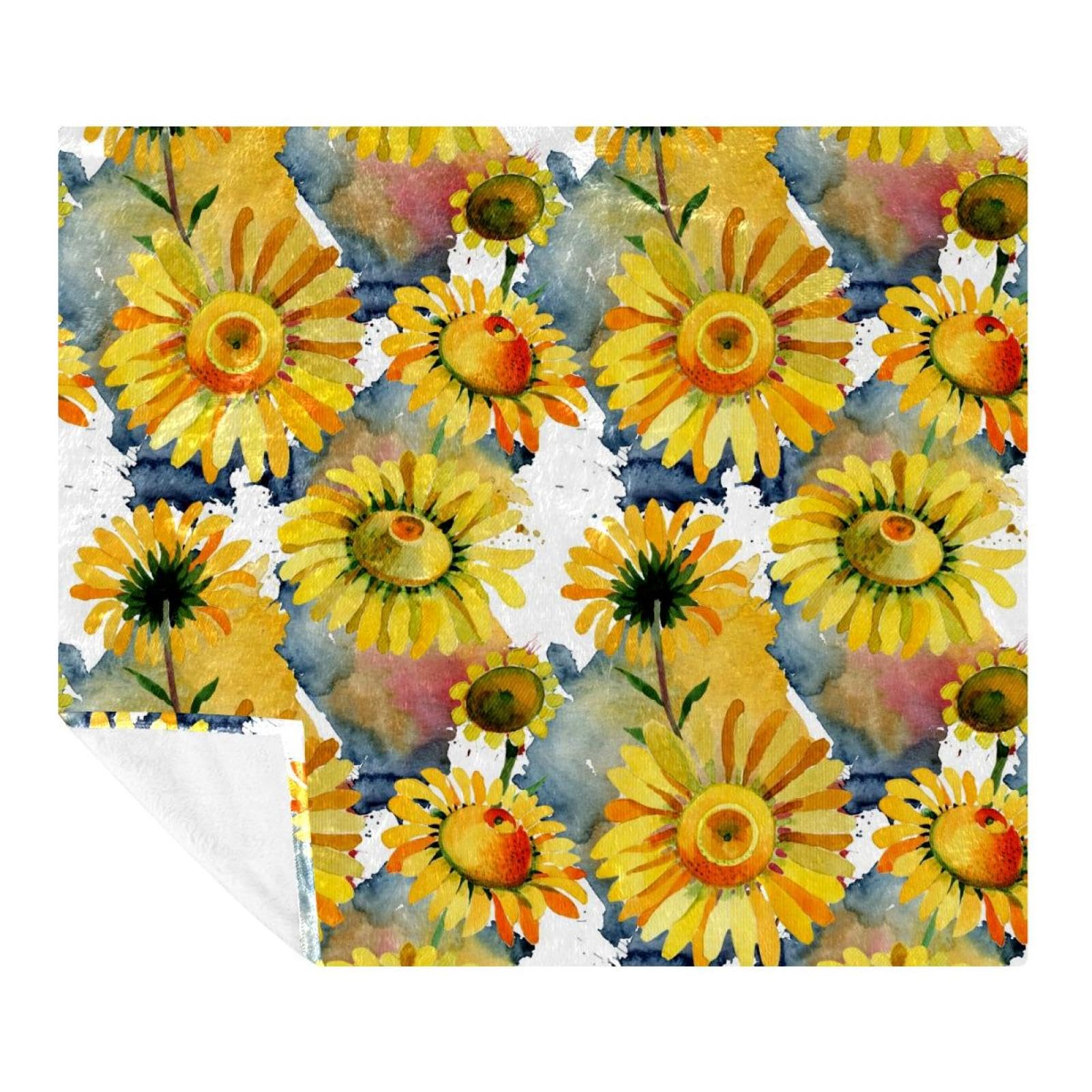 Couverture polaire microfibre jaune 150x200 cm plaid fleurs sauvages