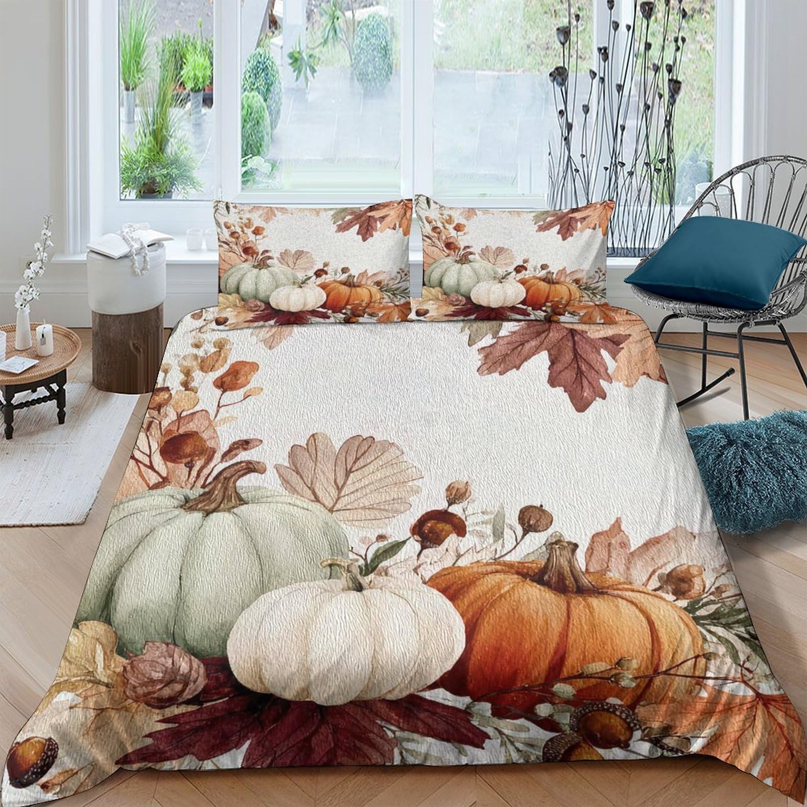 Ctjqhvkz Style-7 3D Printed Autumn Pumpkin Fitted Sheet Microfiber Orange White Leaf Bed Cover For Bedroom Guestroom Decor Single（135X200cm）