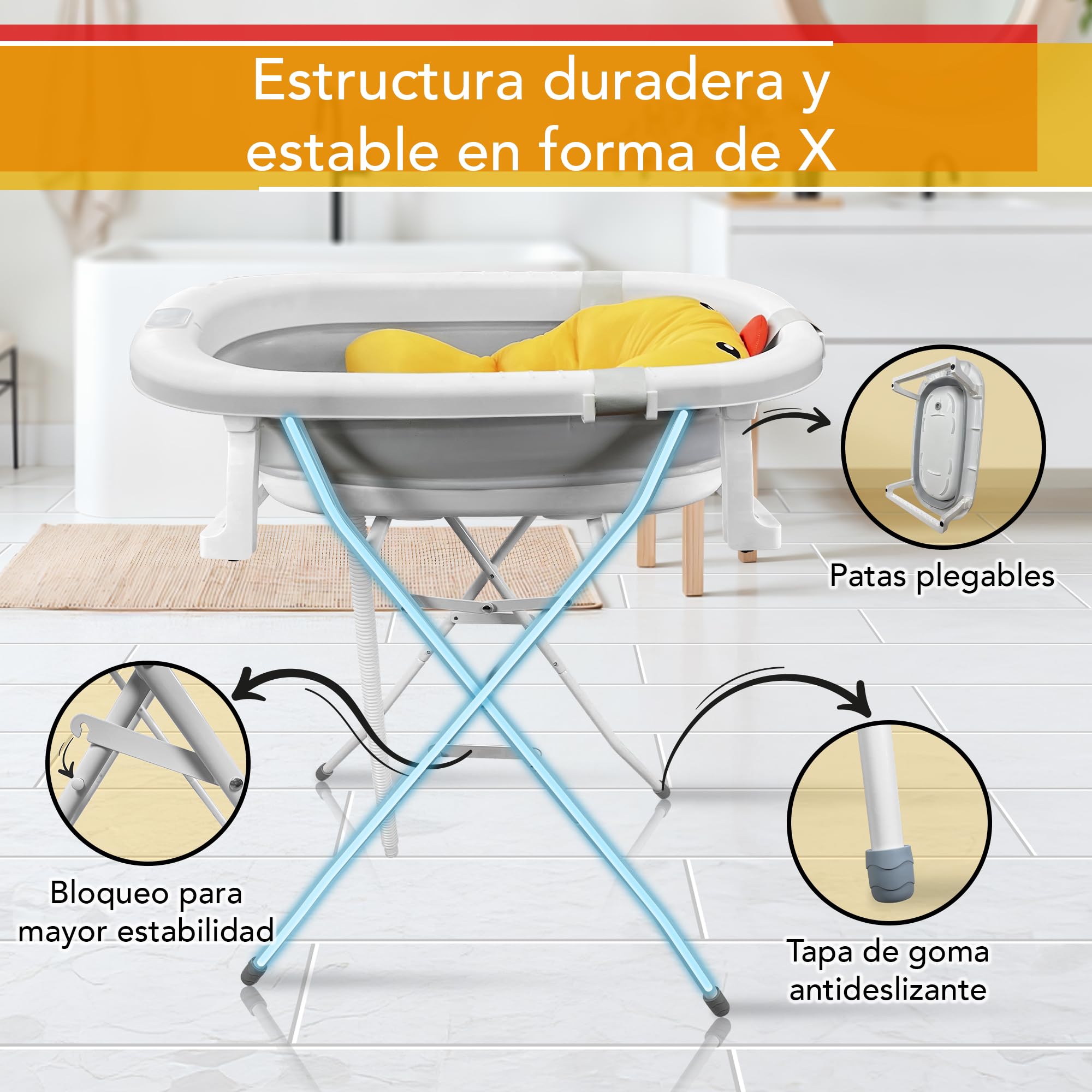 Bañera Bebe con Patas. Bañera Plegable Bebé Banheira con Soporte Bebe Cosas para Bebes Recien Nacidos Cojín Bañera Bañeras para Bebes Baño Lista Nacimiento Bebe Asiento Bañera