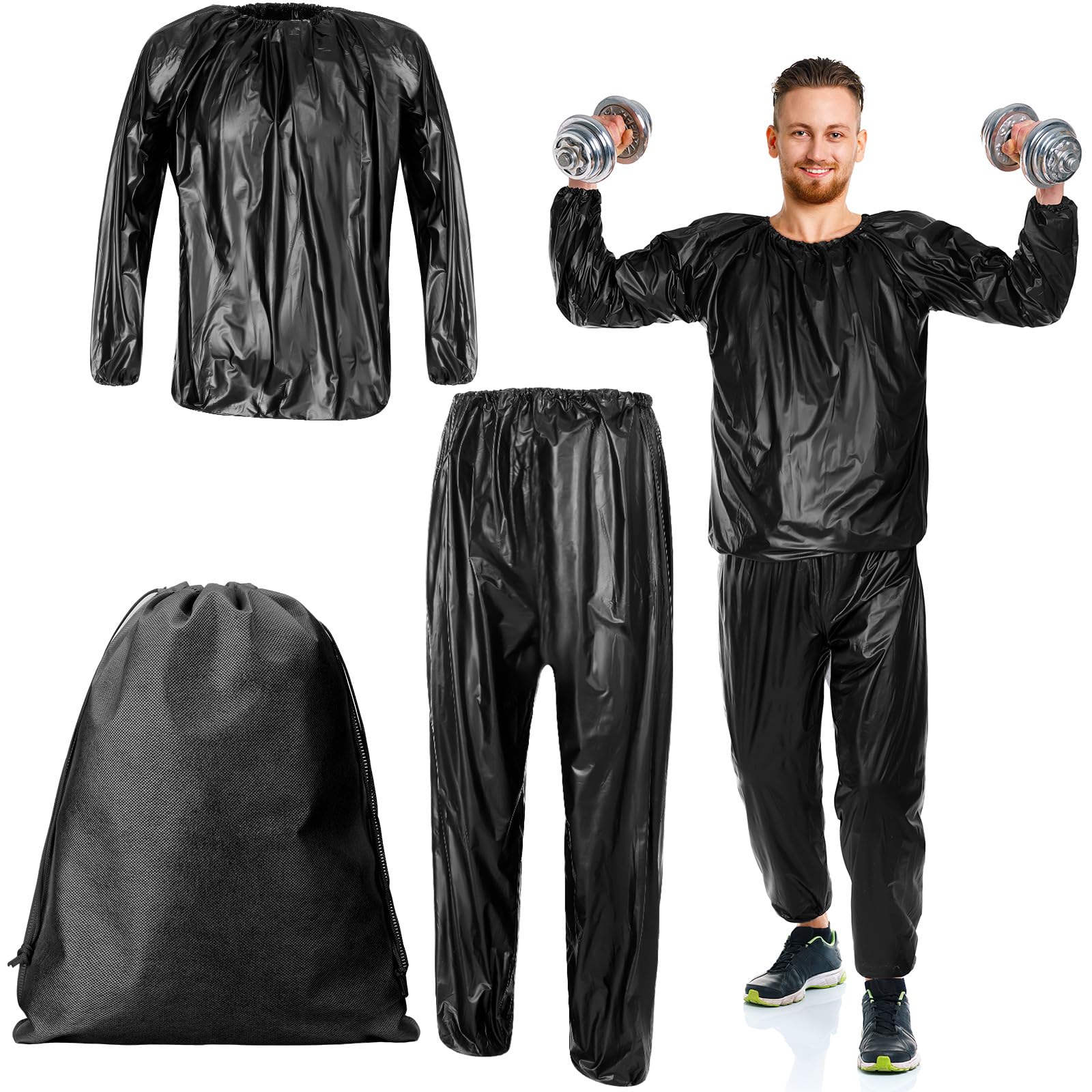 Cozypower XL Size Sauna Suit with Storage Drawstring Bag for Men Women Anti-rip Lightweight Sweat Suit for Weight Loss Exercise Slimming Gym Fitness Workout