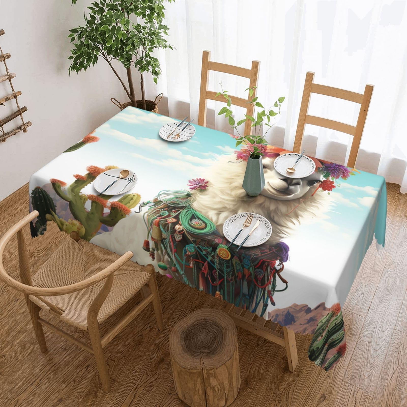 Fodpand Black Mexican Llama Cactus Tablecloths For Rectangle Tables 72 X 54 Inches - Reusable And Washable Table Clothes Decorative Table Cover For Dining Tables, Buffet Parties, Wrinkle Resistant