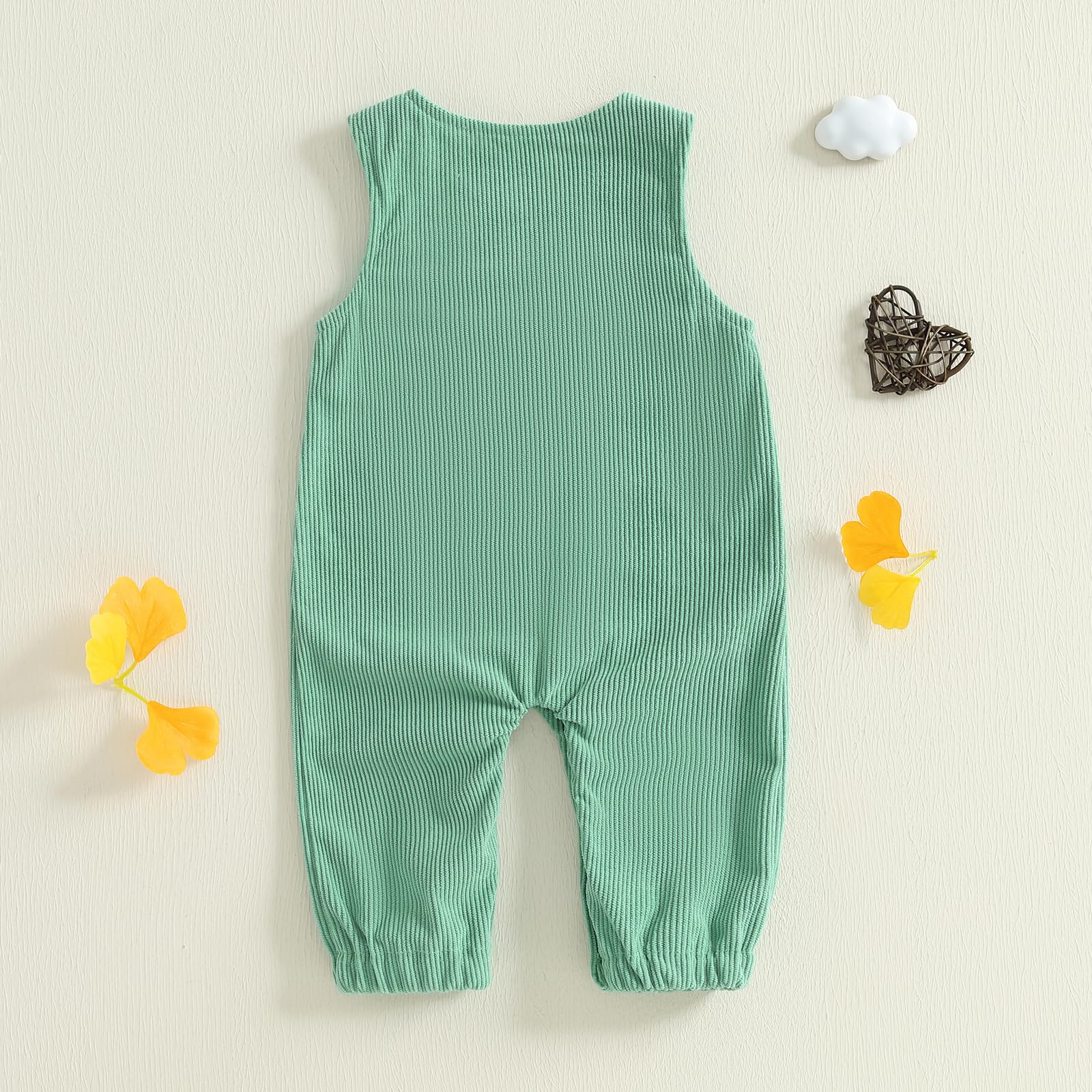 Carolilly Salopette bébé nouveau-né garçon sans manches en velours côtelé col rond broderie tracteur combinaison tout-petits vêtements mignons