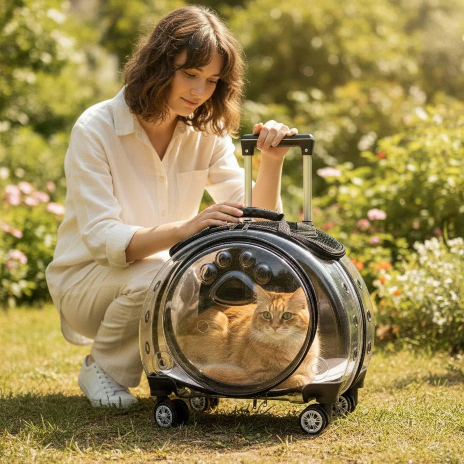 Baoblaze Trasportino Trasparente Zaino Trolley Borsa per Animali Domestici Gatto Cane Involucro Rigido in PVC E Acrilico con Panoramica Apertura Tonda Fori, Arancione Trasparente