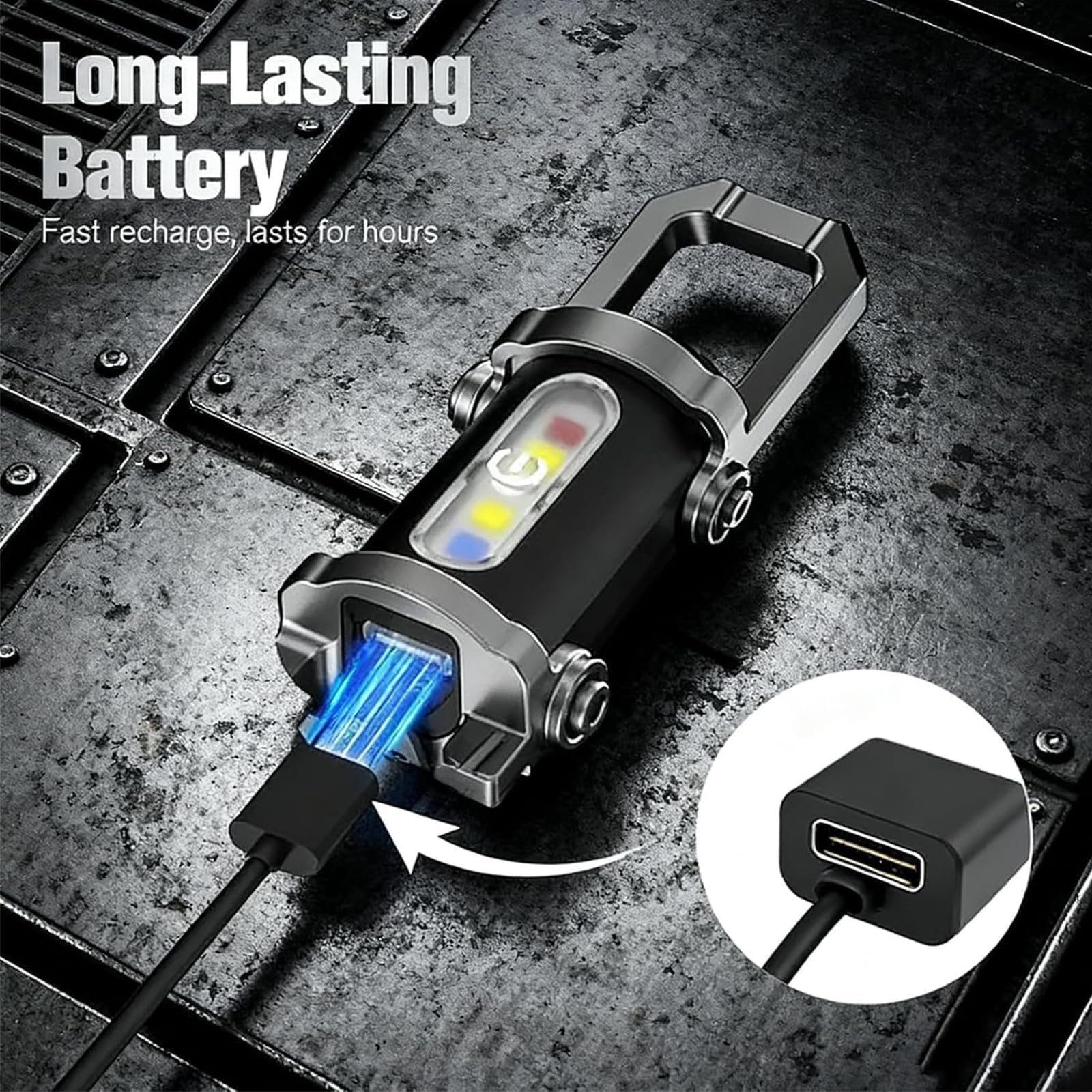 1200 Lumen Keychain Flashlight & Phone Charger, USB-C Rechargeable Mini EDC Light, 7 Modes, Carabiner Clip, Weather-Resistant, Pocket Torch for Camping, Hiking & Emergencies(2pcs)