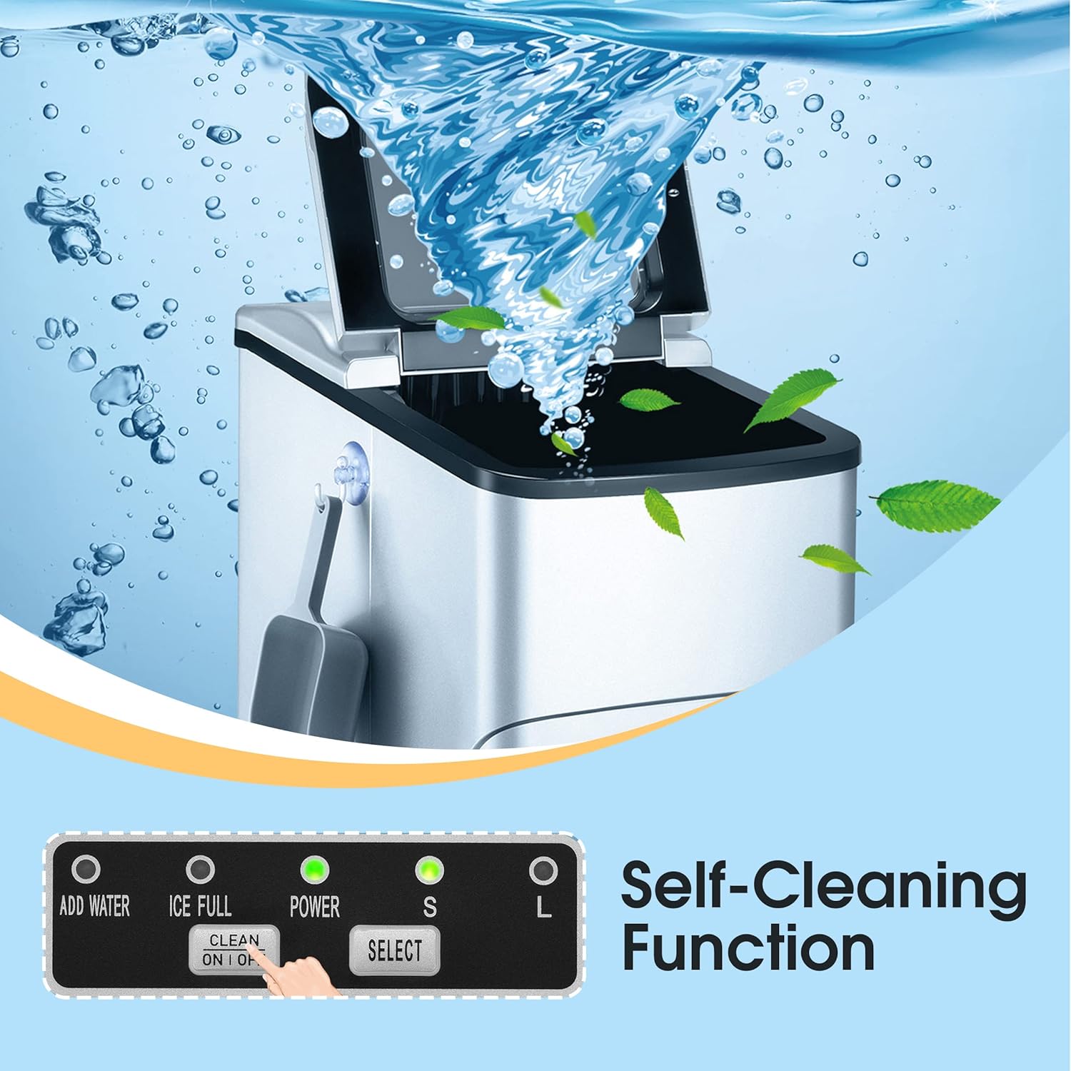 26Lbs Portable Ice Maker, Compact Maker Countertop Machine, Self-Cleaning, 9 Cubes Ready in 6 Mins, Per Day, 2 Sizes of Bullet Ice, 2L Electric for Party Home Camping, Silver