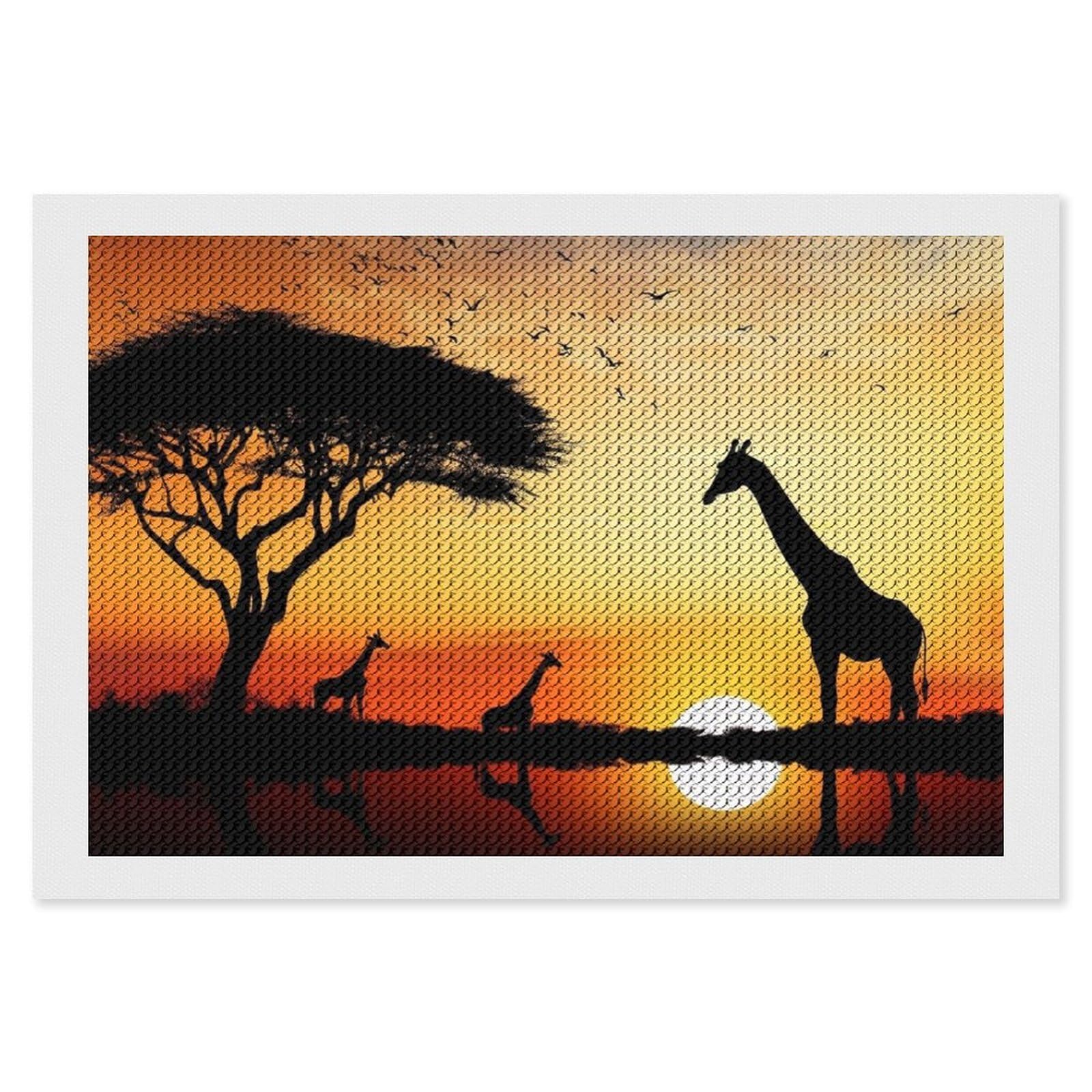 Giraffe Sunset Diamond Art Kits for Adults, DIY 5D Diamonds Painting Kits for Beginner, Round Full Drill Diamond Dots Painting, 8"x12" Diamonds Pictures Gem Art and Crafts Wall Decor