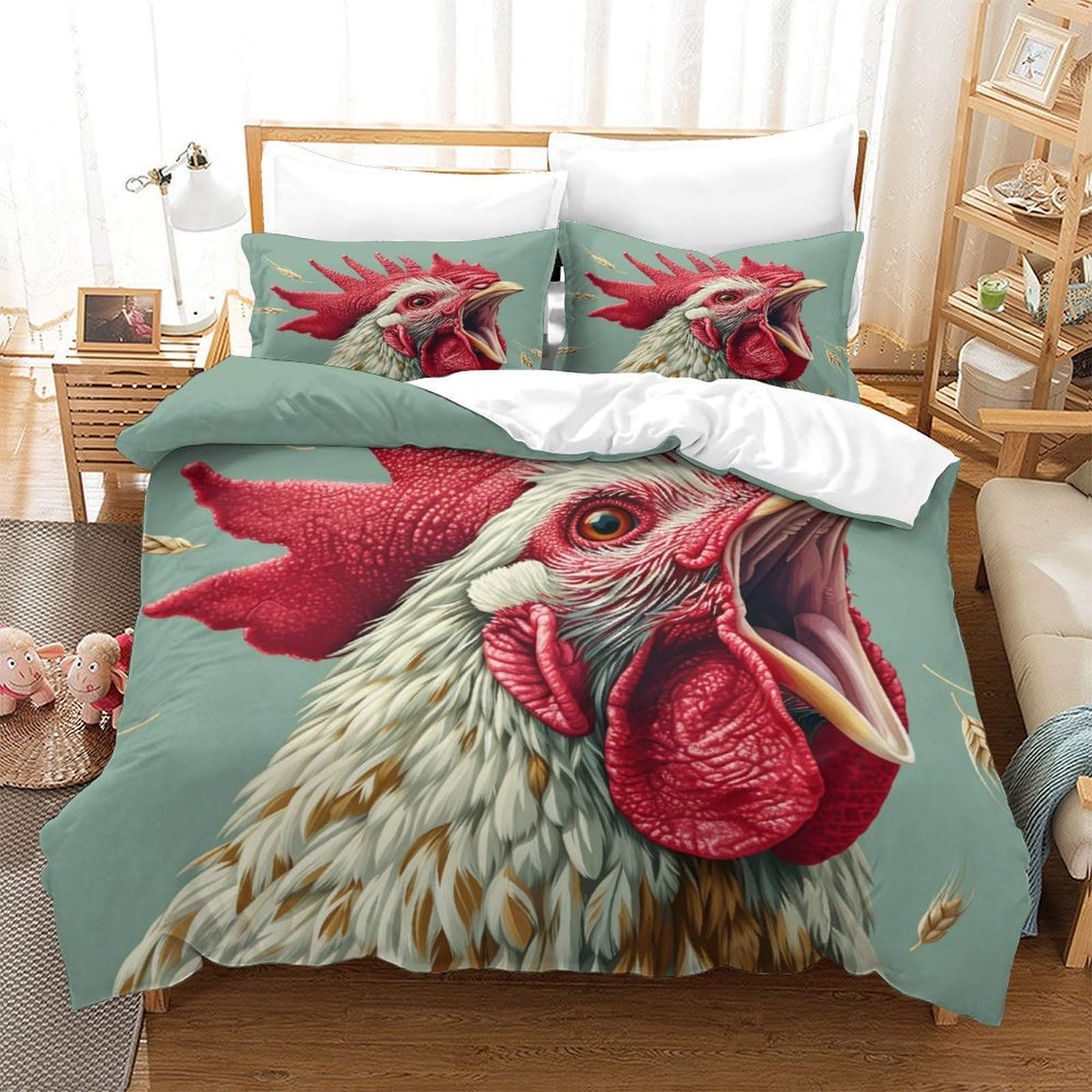 P1s9u7w5y Gallic Rooster-7 3D Printed Rooster Pattern 3Pcs Duvet Cover Set Microfiber Chicken Bedding Set Double（200X200cm）