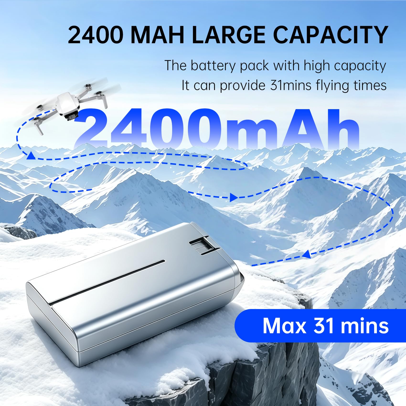 Fantayso Mini 2 Batteria 2400mAh Intelligente Batteria di Volo 2 Pacchetti, 31 Minuti Max Tempo di Volo per DJI Mini 4K Series