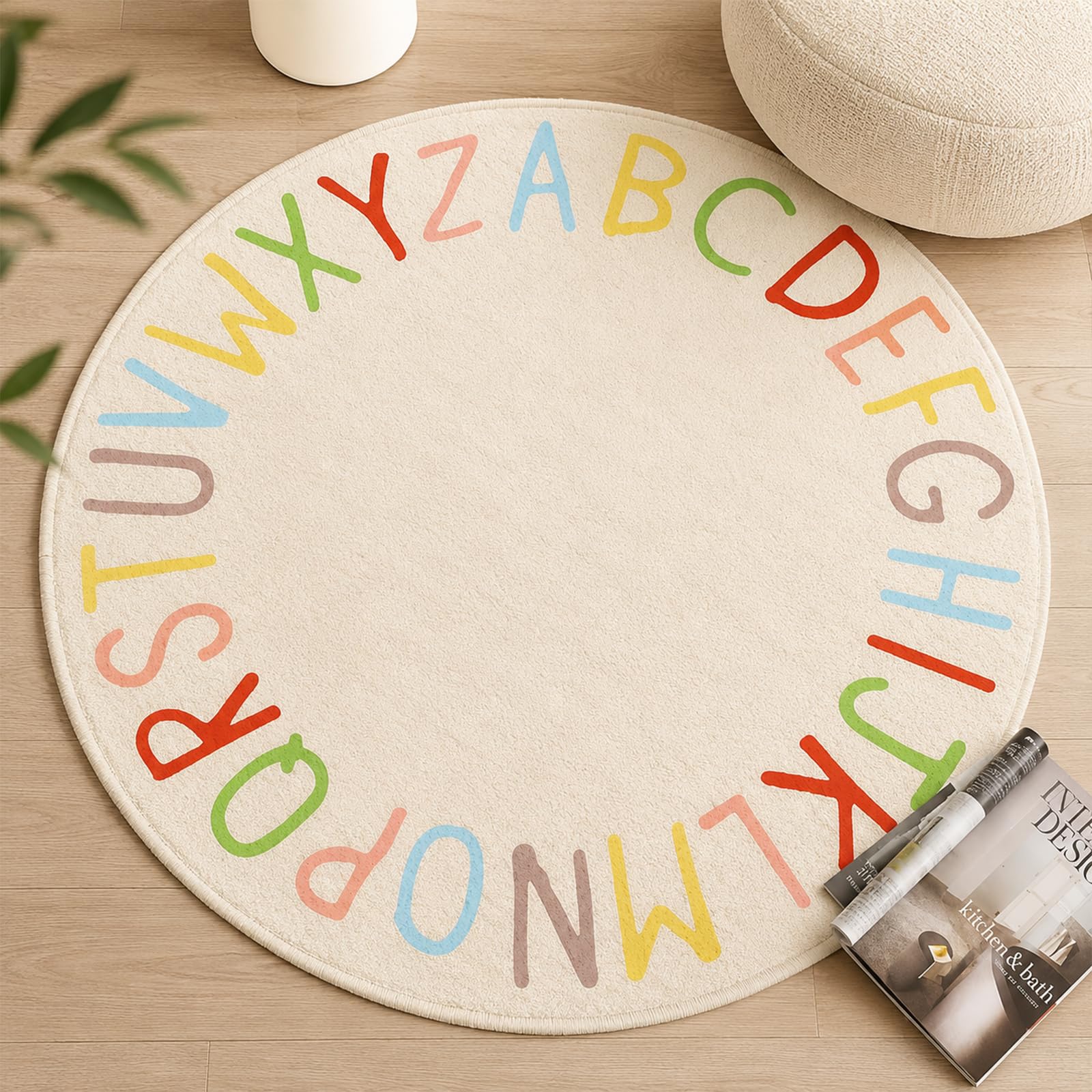 SHIPKEY Tappeti per camerette, tappeti da gioco rotondi per bambini, tappeti alfabetici colorati, tappeti per camerette per bambini, tappeti antiscivolo, tappeti per il soggiorno (120x120cm)