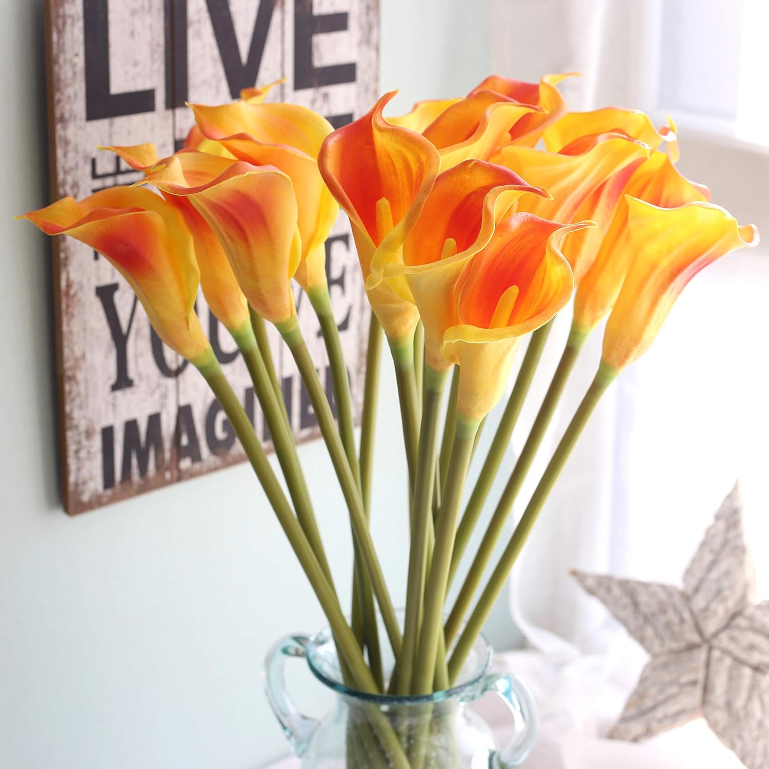 10pcs Calla Lilies Artificial Flower,26'' Long Stem Artificial Calla Lily Flowers,Realistic Arum Lilies for Wedding Bridal Bouquet Home Decor Centerpiece,Orange