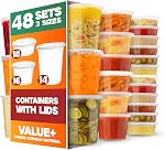 Deli Food Storage Containers With Lids - [48 Sets] - (8, 16, 32 Oz) - Plastic Deli Containers Variaty Pack - Soup Containers With Airtight Lids - Microwave, Freezer & Dishwasher Safe