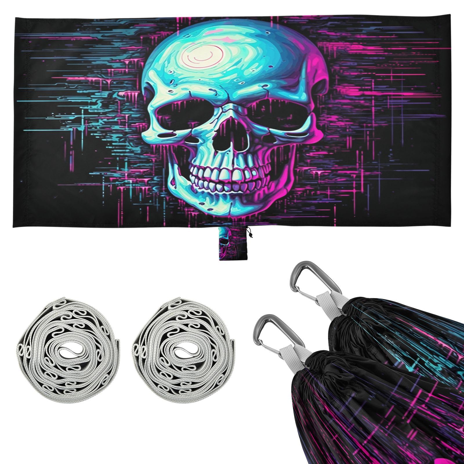 SDMKA Digital Skull Camping Hammock, 330 lbs with 2 Tree Straps, Carry Bag, Single Portable Hammock for Outdoor/Indoor, Hiking, Beach, Backpacking, Travel