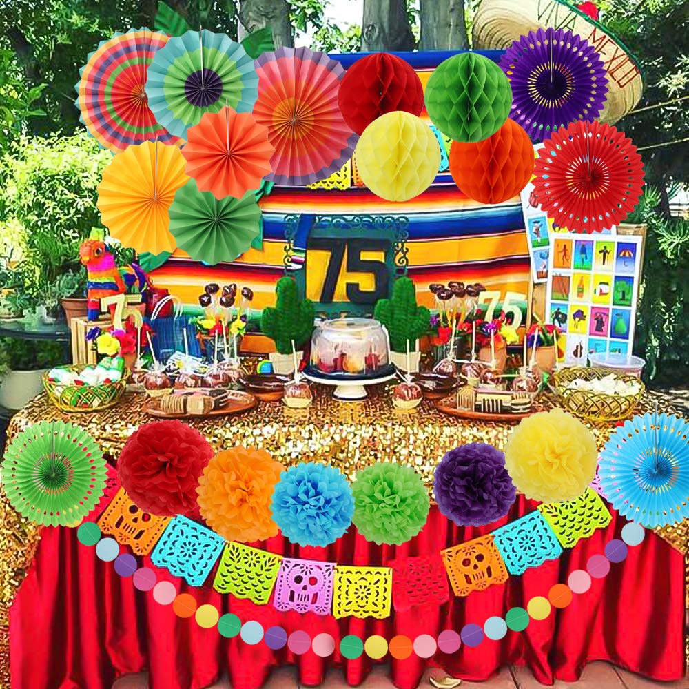 Zjhai Party Decorations 23pcs Colorful Paper Fans Tissue Paper Pom