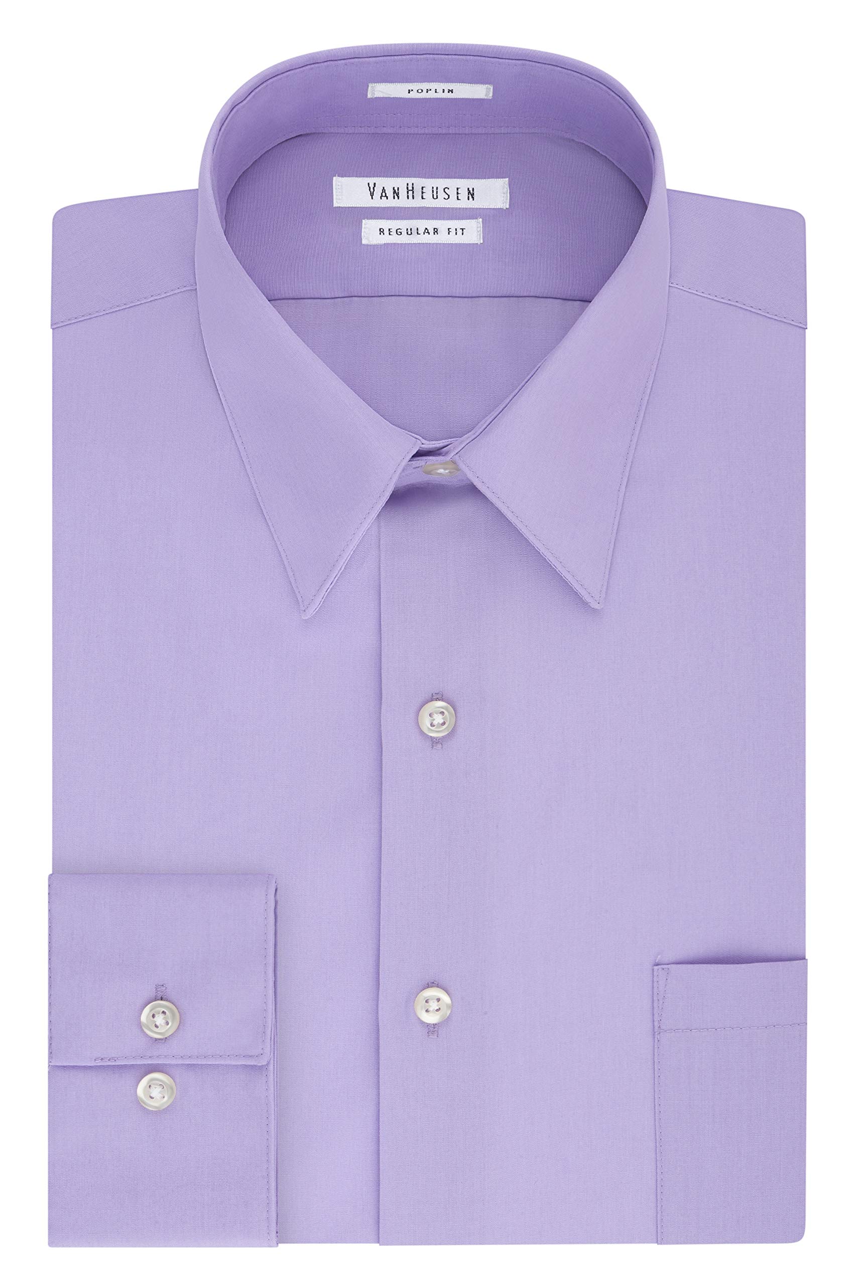Men's Poplin Regular Fit Solid Point Collar Dress Shirt