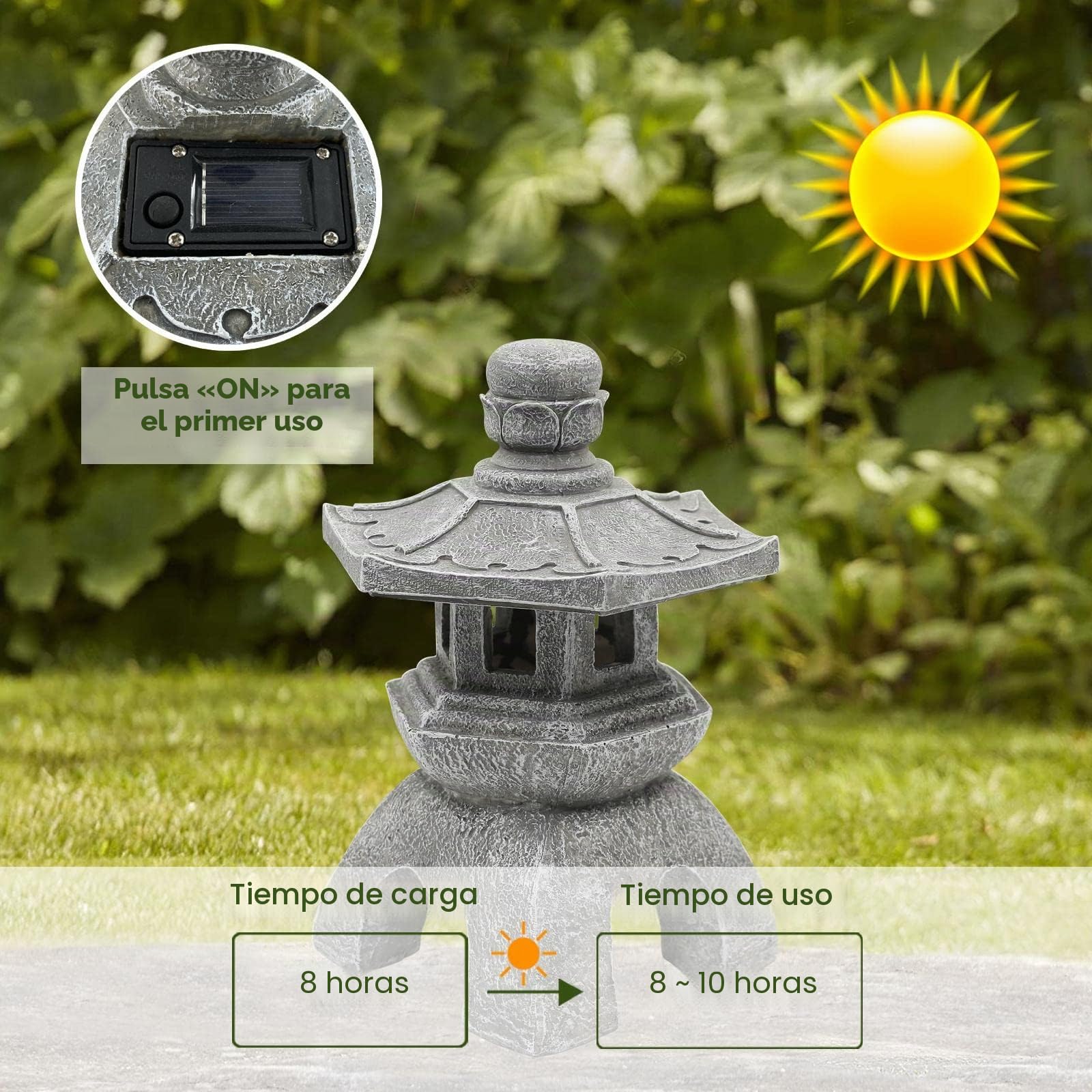 Yeomoo Pagoda Solar Jardín Decoración Exterior - Farol Jardín Figuras Zen Decoración Japonesa para Salón Balcón Terraza Regalos Mujeres Mamá Impermeable Lámpara Solar