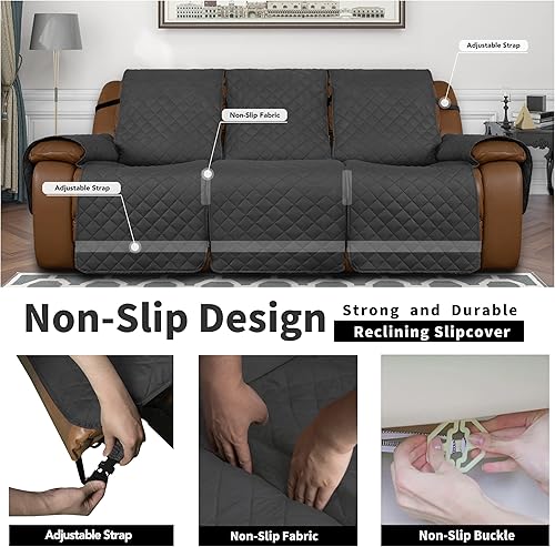 Miniatura 4 de Easy-Going Funda de sofá reclinable de gran tamaño, reversible para sillón reclinable de 3 asientos, funda de sofá dividida para cada asiento con