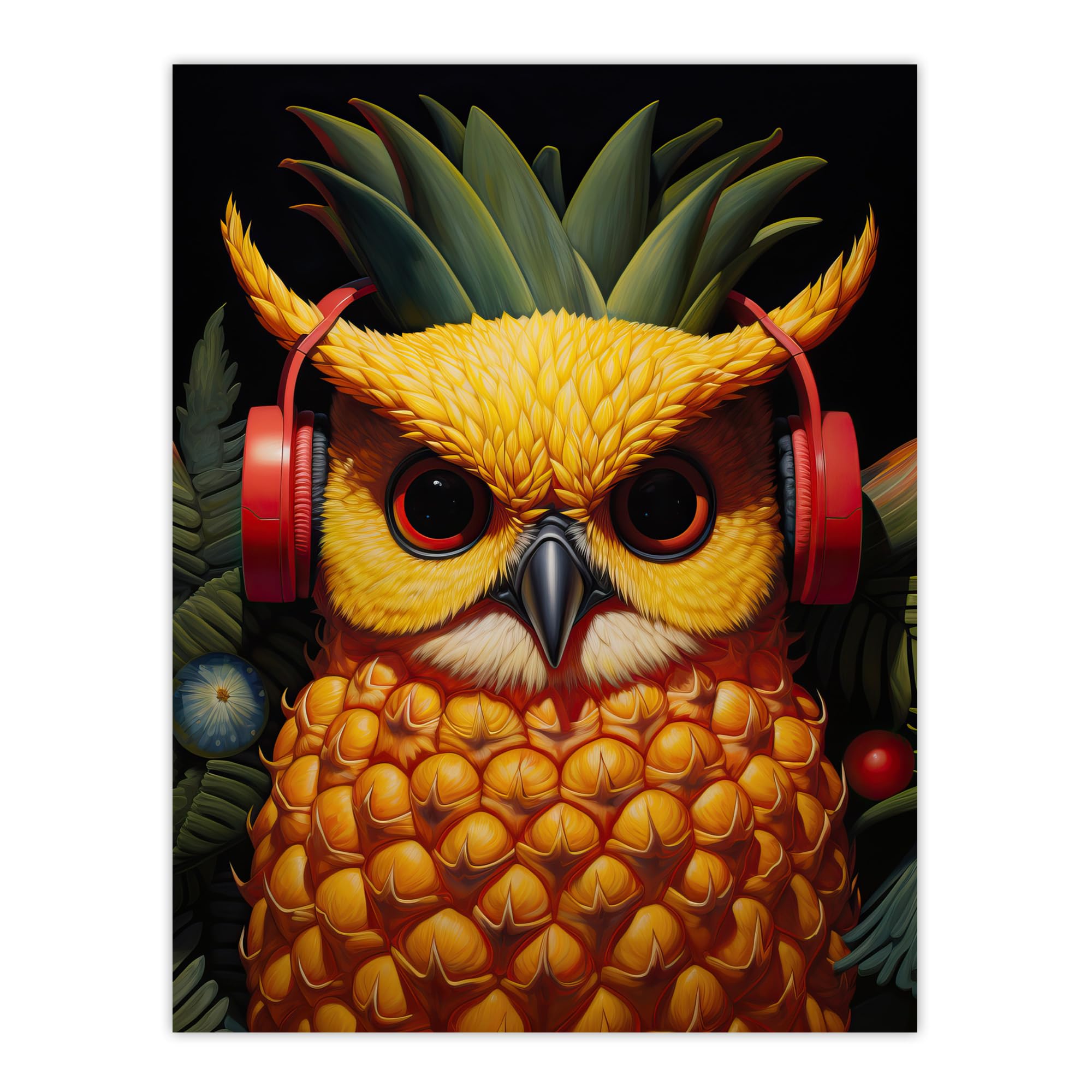 Artery8 Pineapple Owl Bold Vibrant Rich Red Gold And Green Artwork Kitchen Retro Interior Design Large Wall Art Poster Print Thick Paper 18X24 Inch