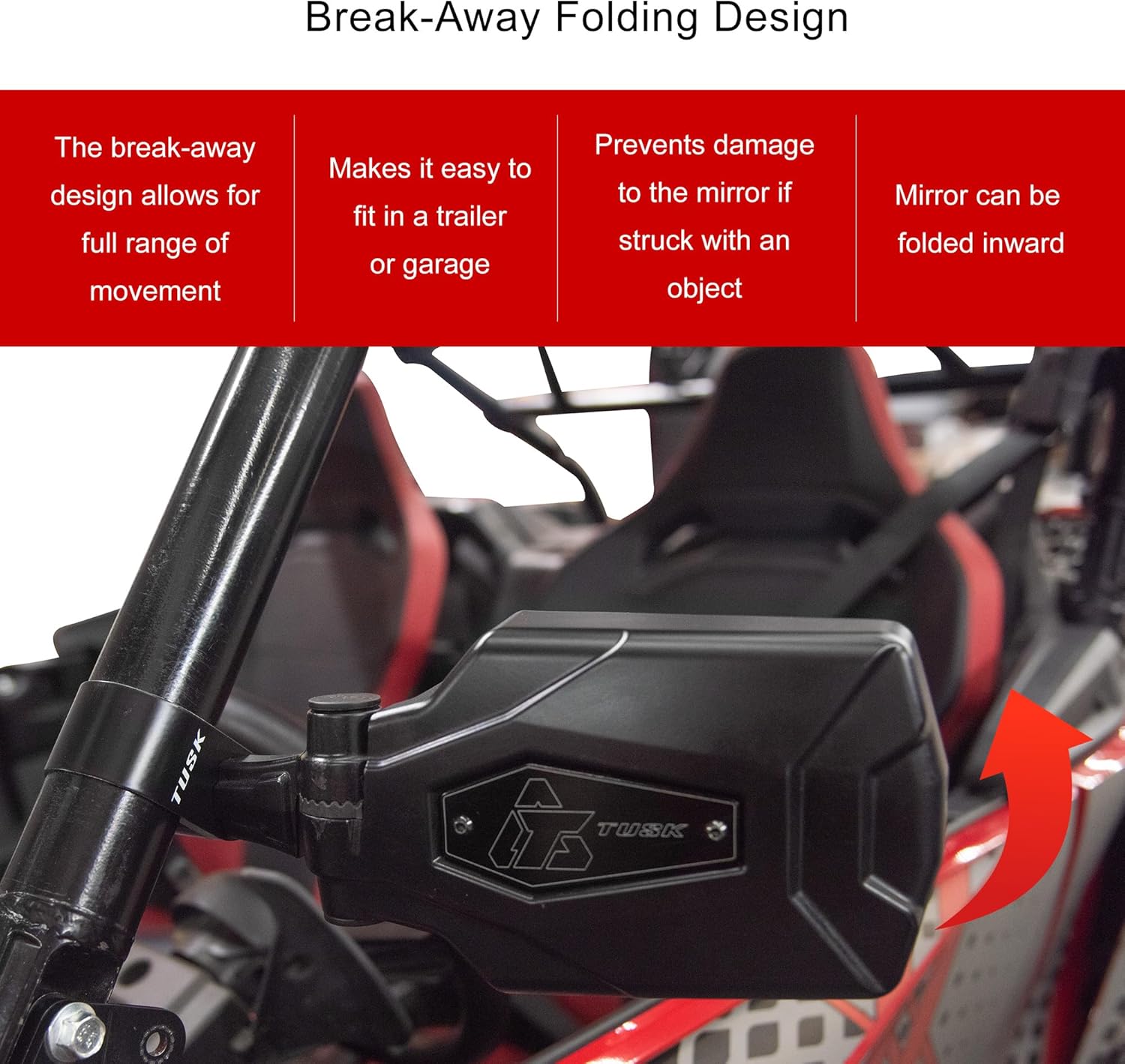 Tusk Pivot Folding UTV Mirror Kit w/A-pillar Mounts Compatible with Kawasaki Teryx KRX 1000 2020-2025/Teryx KRX4 1000 2023-2025