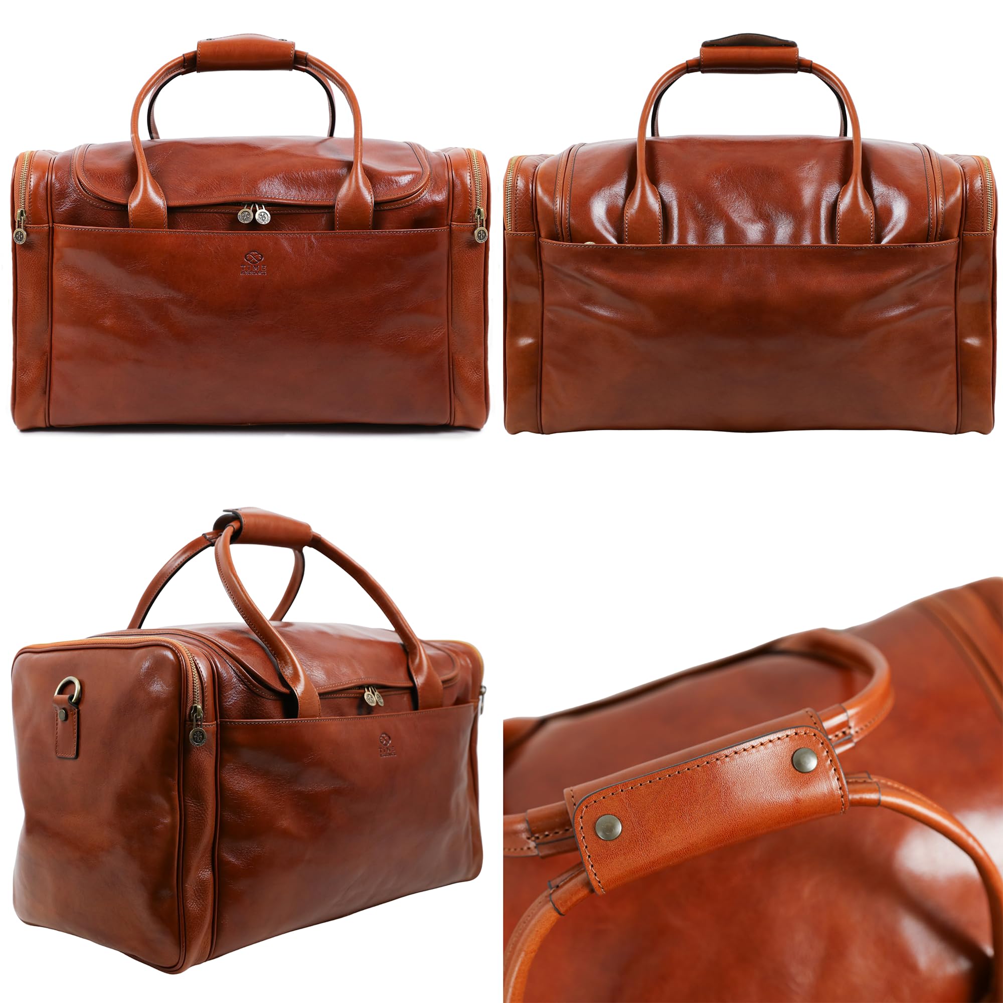 Time Resistance Borsone da Viaggio Pelle Artigianale Made in Italy – Borsone da Viaggio Donna Weekend con Tracolla Rimovibile – Borsone in Pelle Uomo con 4 Tasche Esterne