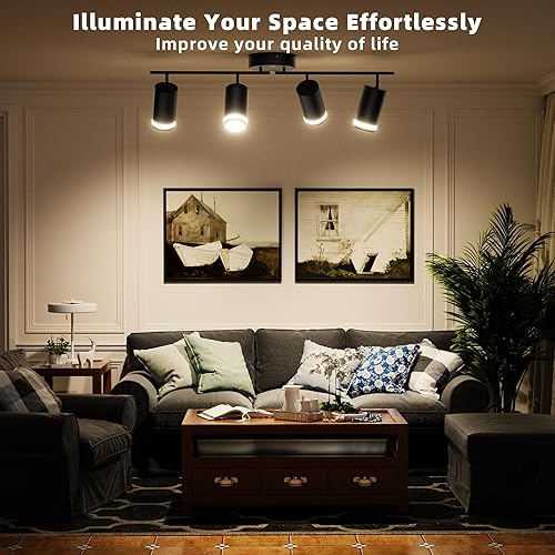 Miniatura 5 de Kit de iluminación de pista de 4 luces para techo, foco LED GU10 negro para techo, kit de luz de pista moderna para cocina, dormitorio, sala de estar