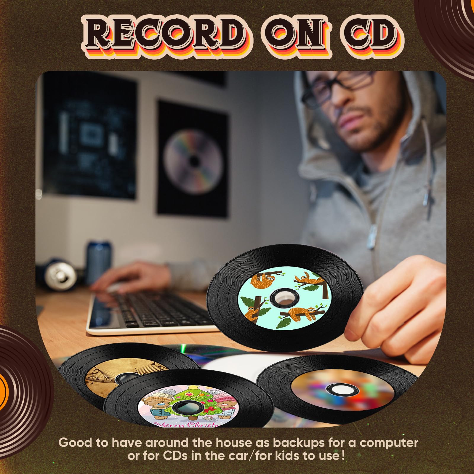 25 dischi CD-R vuoti con 25 custodie trasparenti Jewel da 700 MB, 80 minuti, 52x, registrabili, con centro stampabile a getto d'inchiostro bianco e superficie di registrazione nera, disco CD