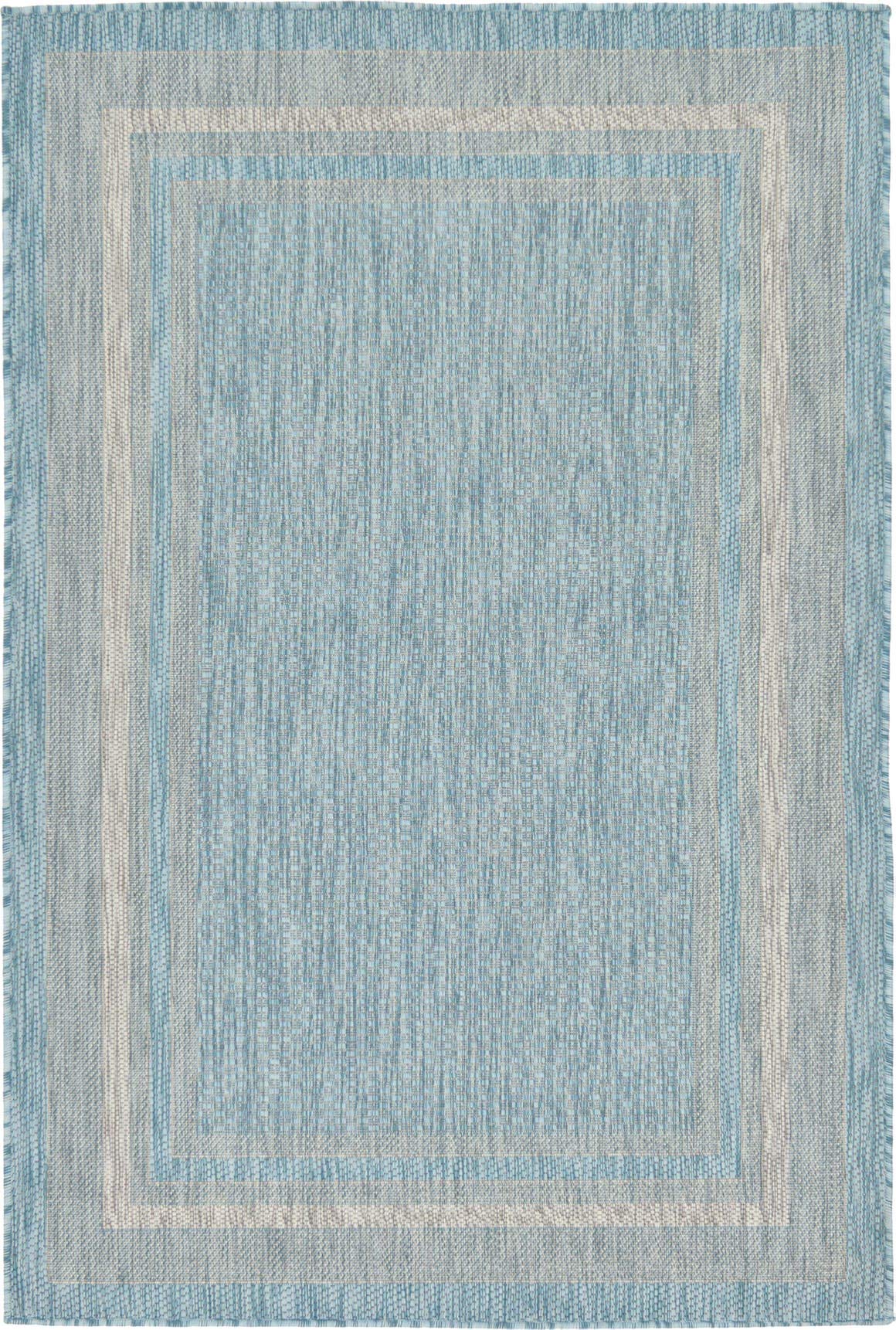 Unique Loom Outdoor Border Collection Area Rug - Soft Border (4' 1" x 6' 1" Rectangle, Aquamarine/ Ivory)