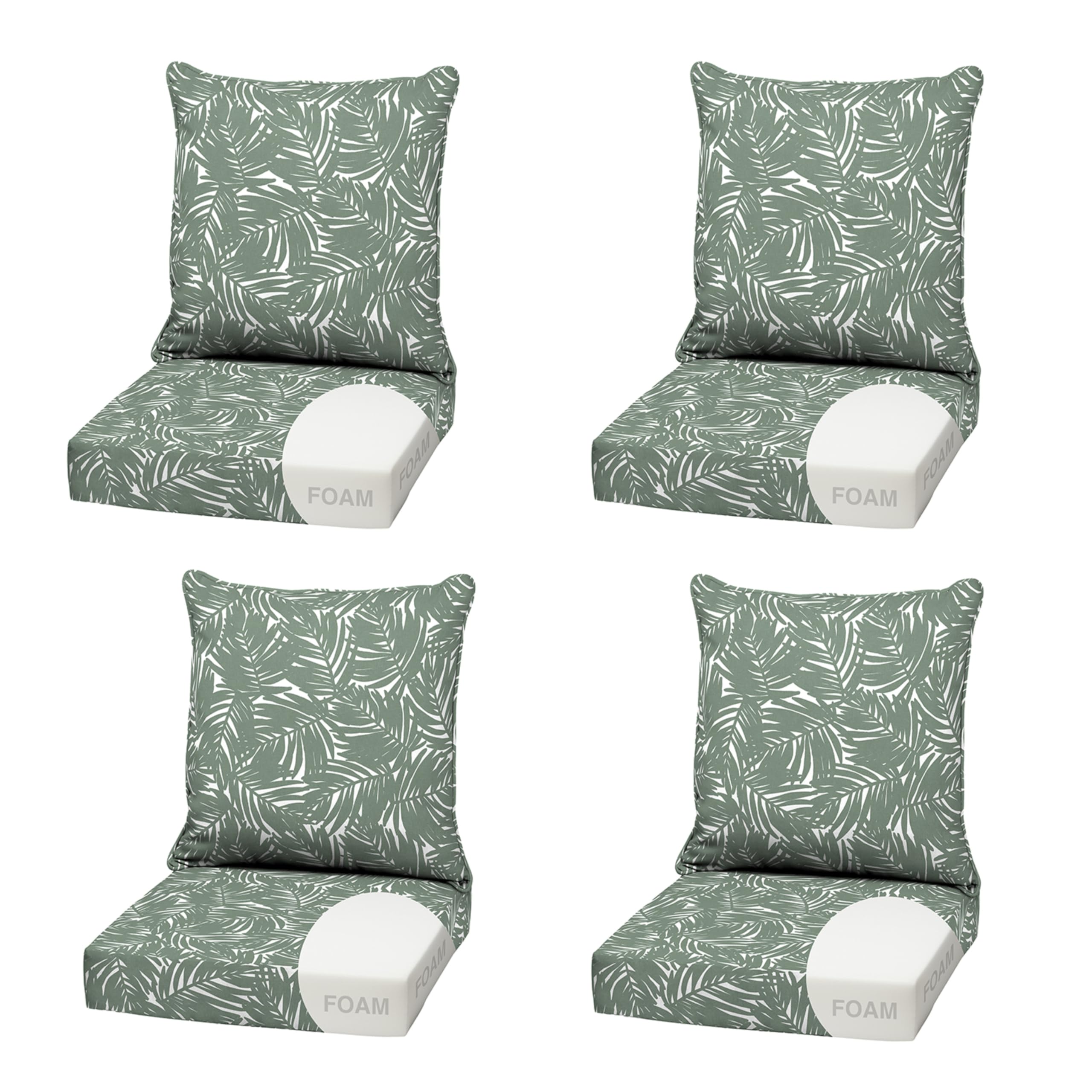 Arden Outdoor Deep Seat Cushion Set, Foam, 4-Pack, 22x24, Sage Palm