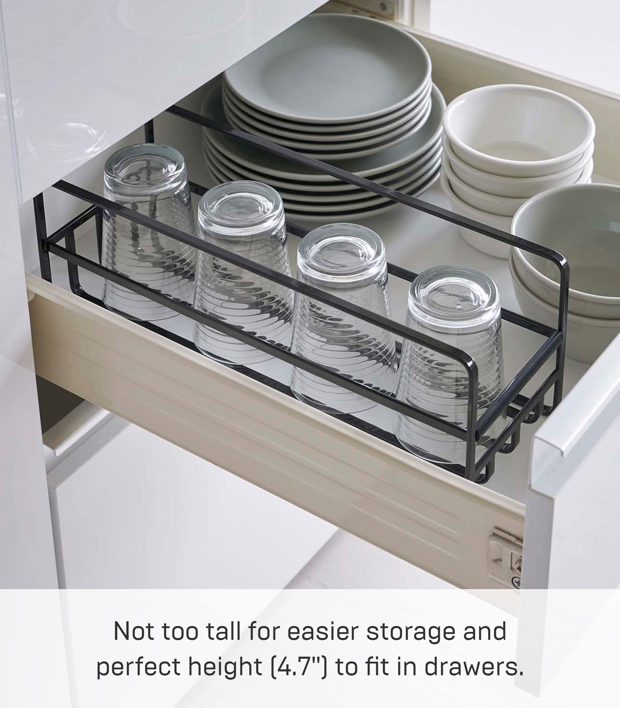 YAMAZAKI 5644 TOWER Slim Mug & Glass Rack, black, Steel/Silicone