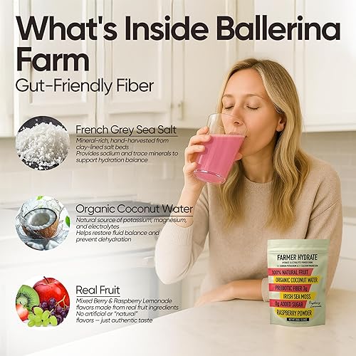 Miniatura 4 de Ballerina Farm Polvo de electrolitos  Fruta 100% real, agua de coco orgánica, fibra prebiótica, musgo marino irlandés  Mantente hidratado y