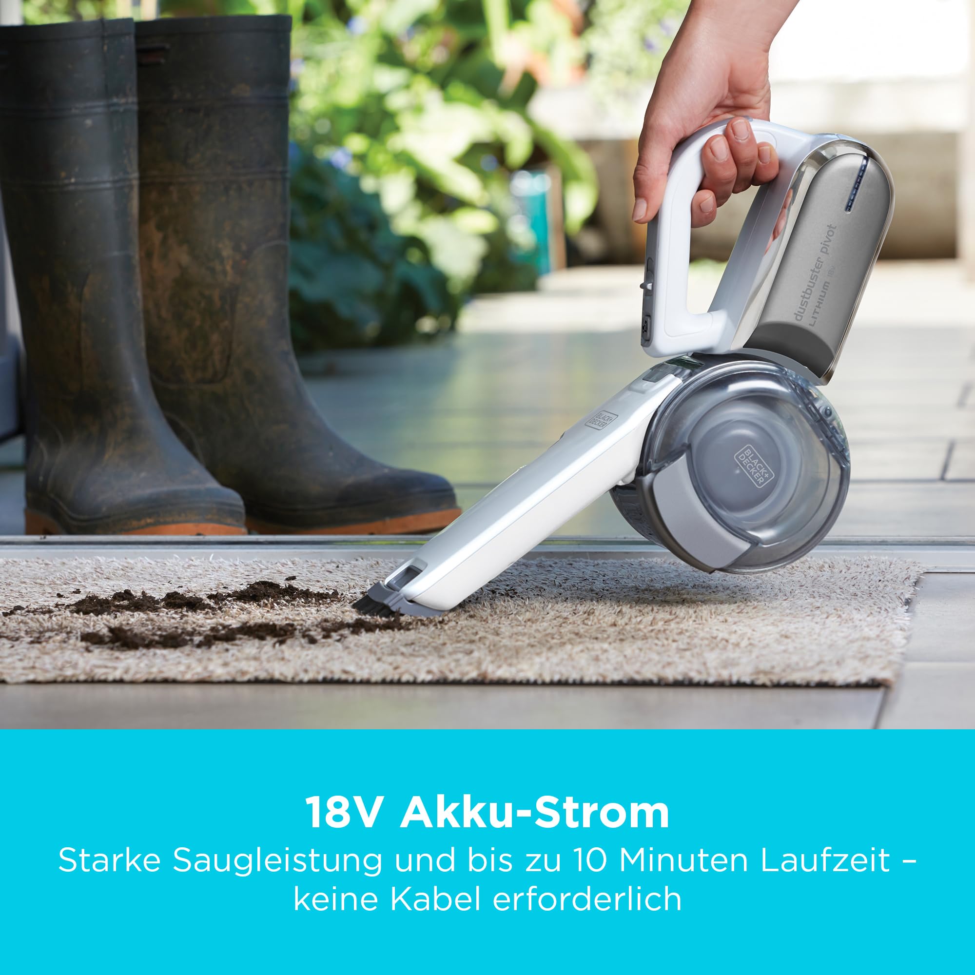 BLACK+DECKER Akku-Handstaubsauger 18V mit schwenkbarem Kopf, 8 Reinigungspositionen, Ladestation und Zubehör, PV1820L-QW