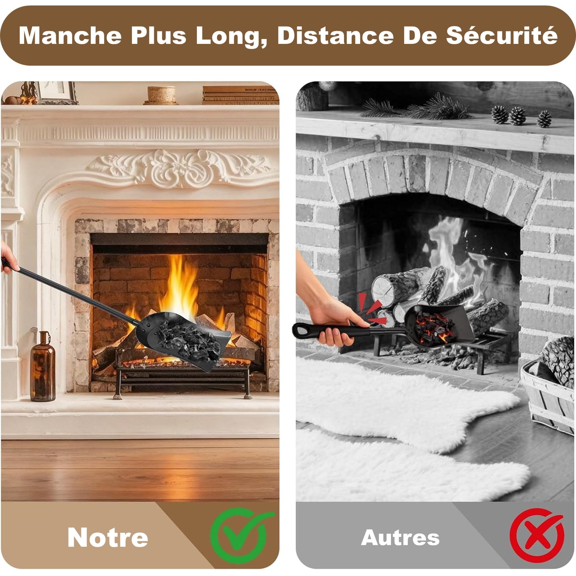 Amagabeli Pelle à Cendres pour Cheminée 81 cm - Pelle en Acier Gros Calibre pour Cuisinière, Cheminée Balayette - Outil Simple pour Feu de Camp, Usage Intérieur/Extérieur - Noir