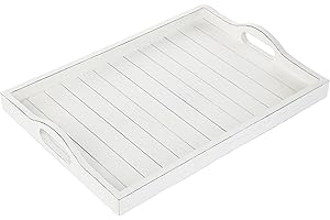 Aesthetic White Tray: Vintage Serving Tray with Cutout Handles