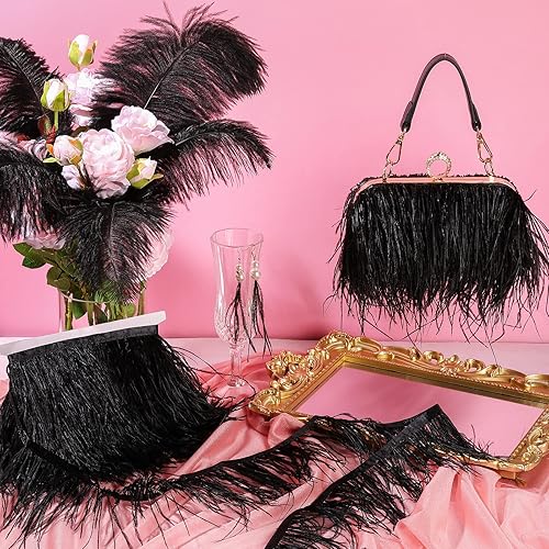 Miniatura 3 de Jexine Plumas de avestruz con flecos de costura a granel de 5 a 6 pulgadas de ancho para manualidades, vestidos de costura, accesorios de ropa,