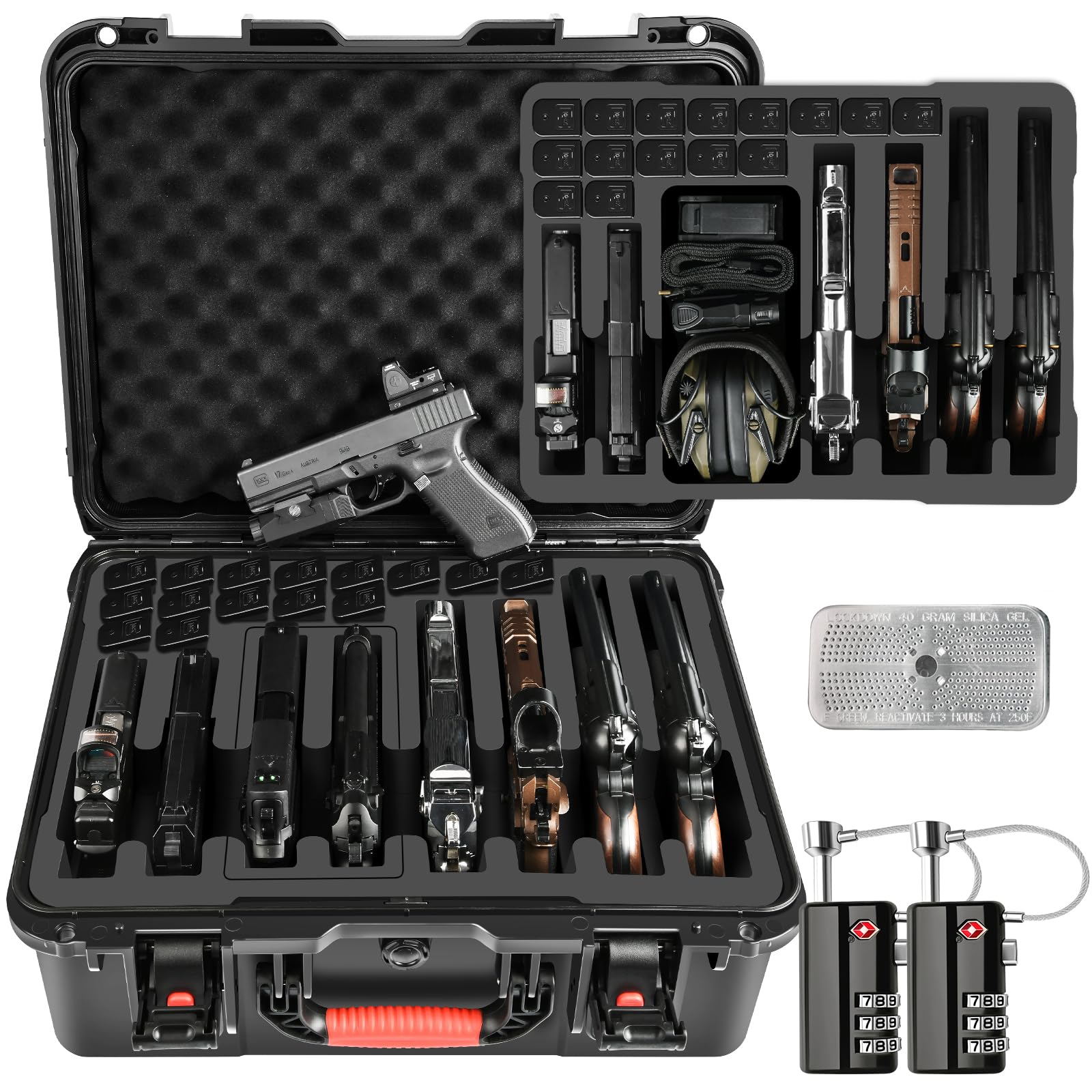 Pistol Gun Case for Multi Handguns - Hold Multiple Pistols & Magazines, Pre-cut Waterproof Hard Shell Gun Box, TSA Approved Pistol Case for SIG Sauer, Smith & Wesson, for Colt, for Revolver, for Glock