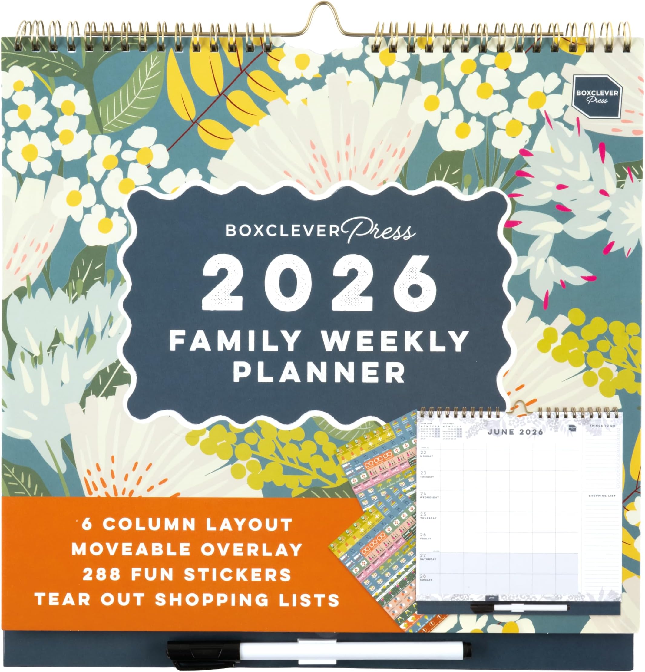 Boxclever Press Family Weekly Planner 2026. 2026 Calendar UK with 6 Columns. Family Calendar 2026 runs Now - Dec'26. Wall calendar 2026 with Lists, Pocket & Stickers.