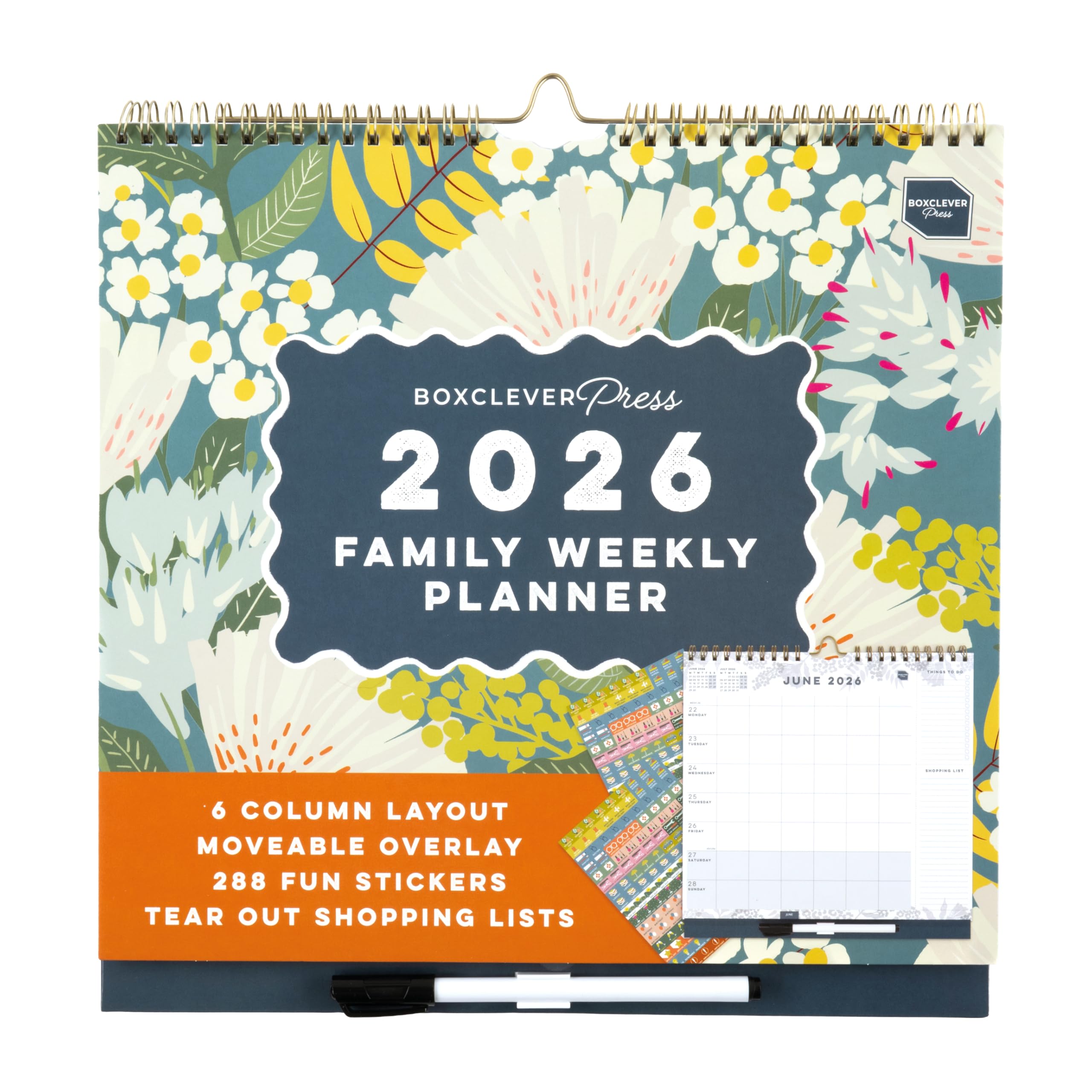 Boxclever Press Family Weekly Planner 2026. 2026 Calendar UK with 6 Columns. Family Calendar 2026 runs Now - Dec'26. Wall calendar 2026 with Lists, Pocket & Stickers.