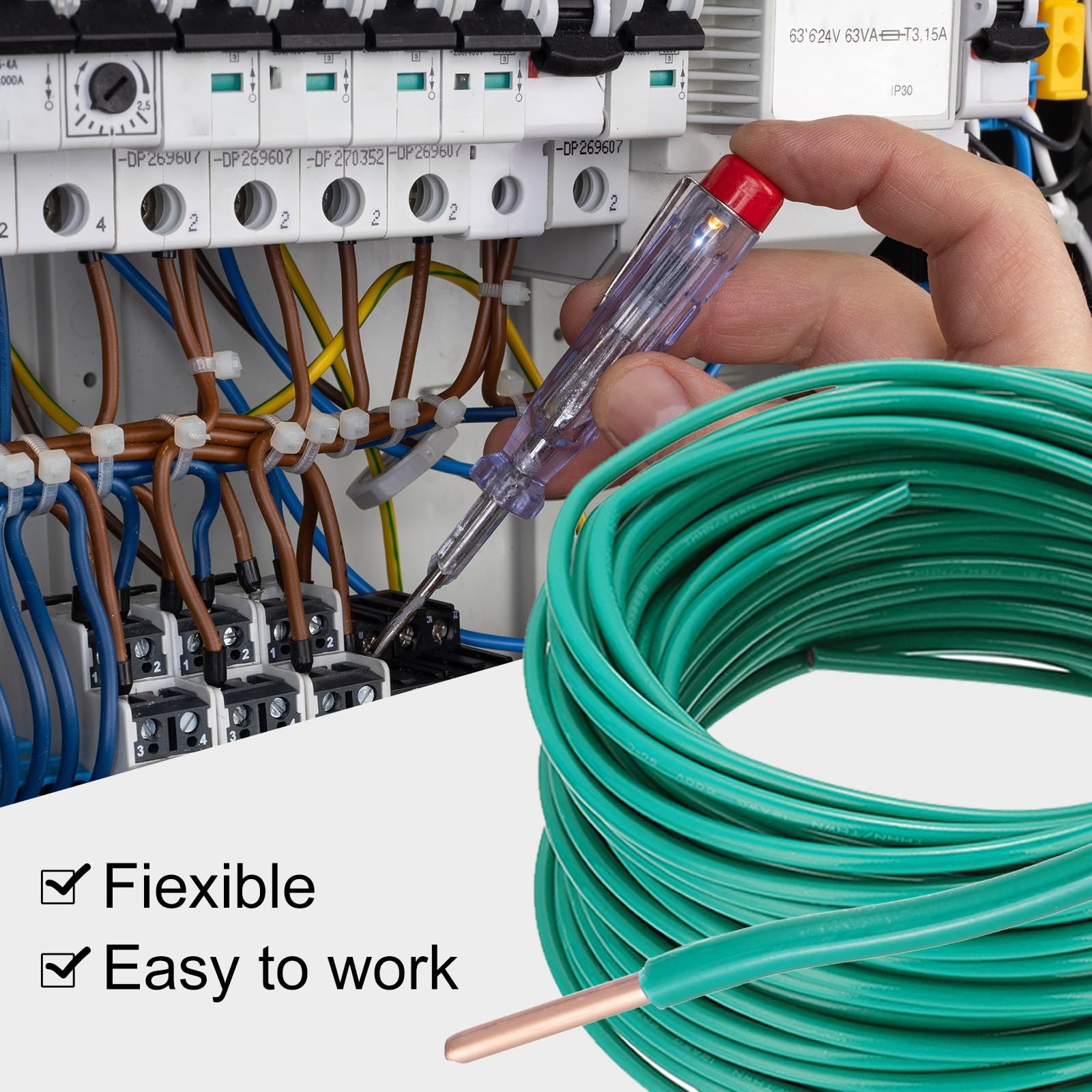 QUARKZMAN 200 Fuß Elektrischer Draht Isoliert Fester Kupfer 14AWG Anschlusskabel THHN Draht Wohnbereich Industrie Erdung Elektrisch Bewertet Für 600 Volt UL Gelistet Grün