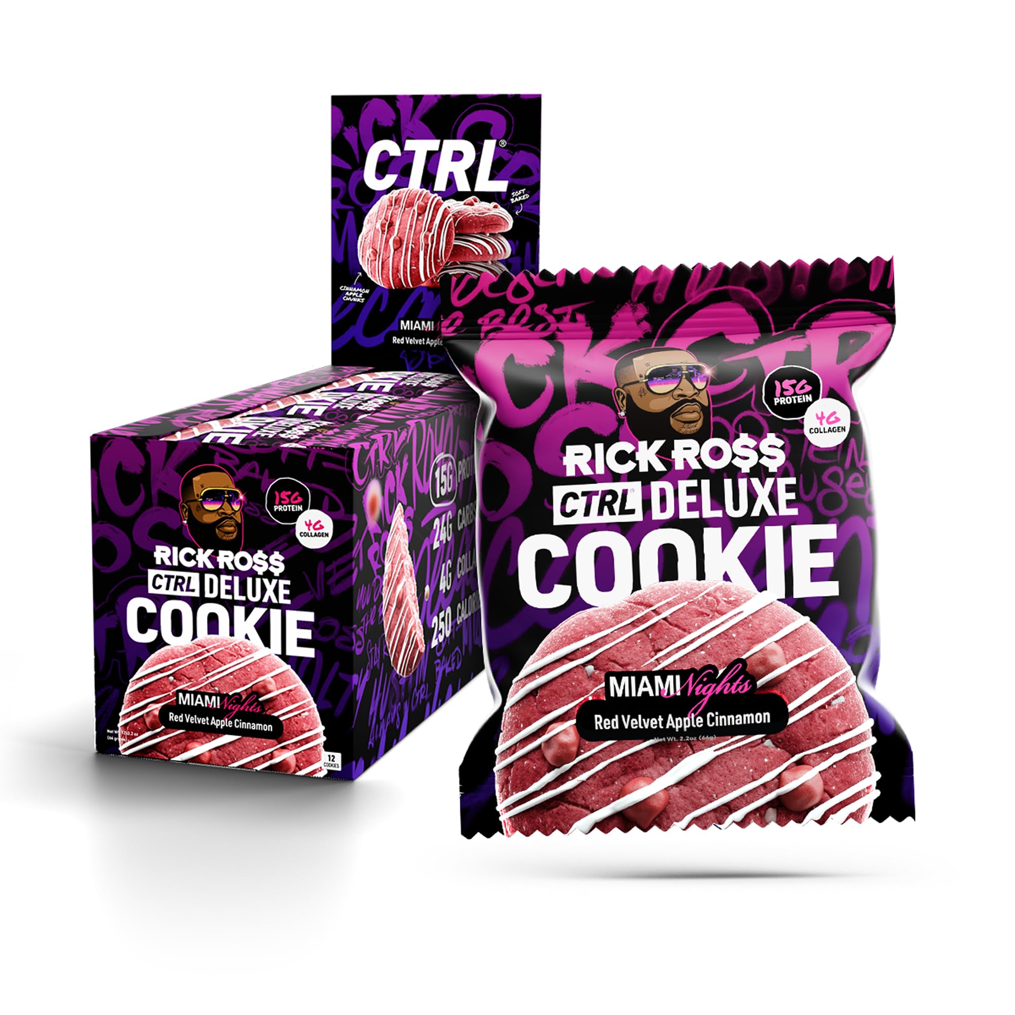 CTRL Biscoito proteico com colágeno, 15 g de proteína, sabor Red Velvet Cinnammon, pacote com 12