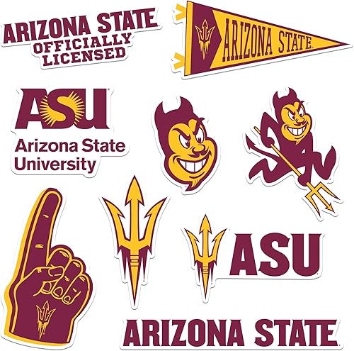 Paquete surtido de 8 calcomanías de vinilo grandes de la Universidad Estatal de Arizona de 8 quilates, para laptop, botella de agua, álbumes de