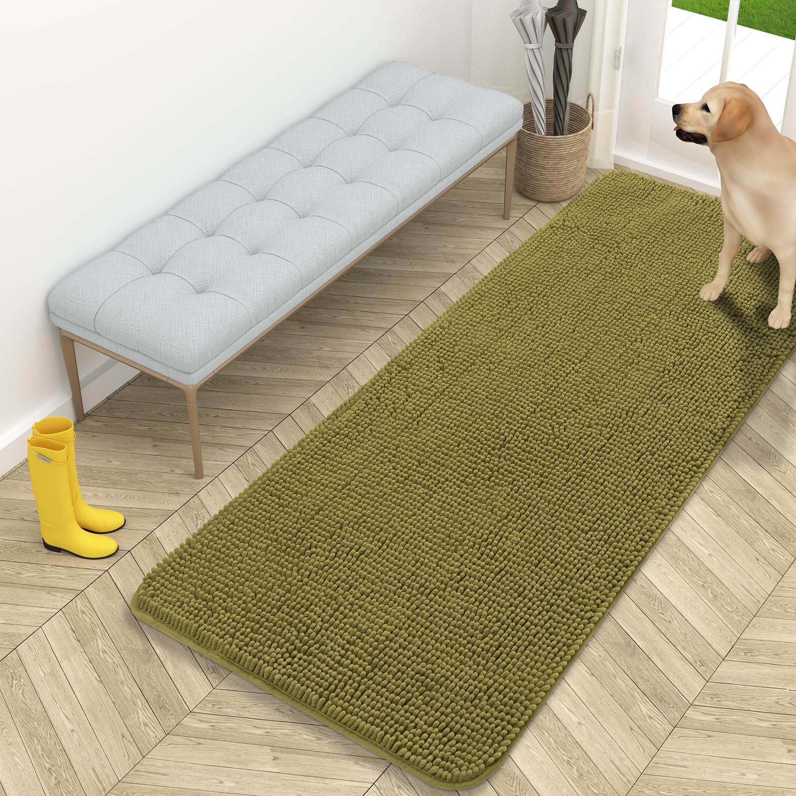 OLANLY Dog Door Mat for Muddy Paws 59x24, Super Absorbent Chenille Mud Mat