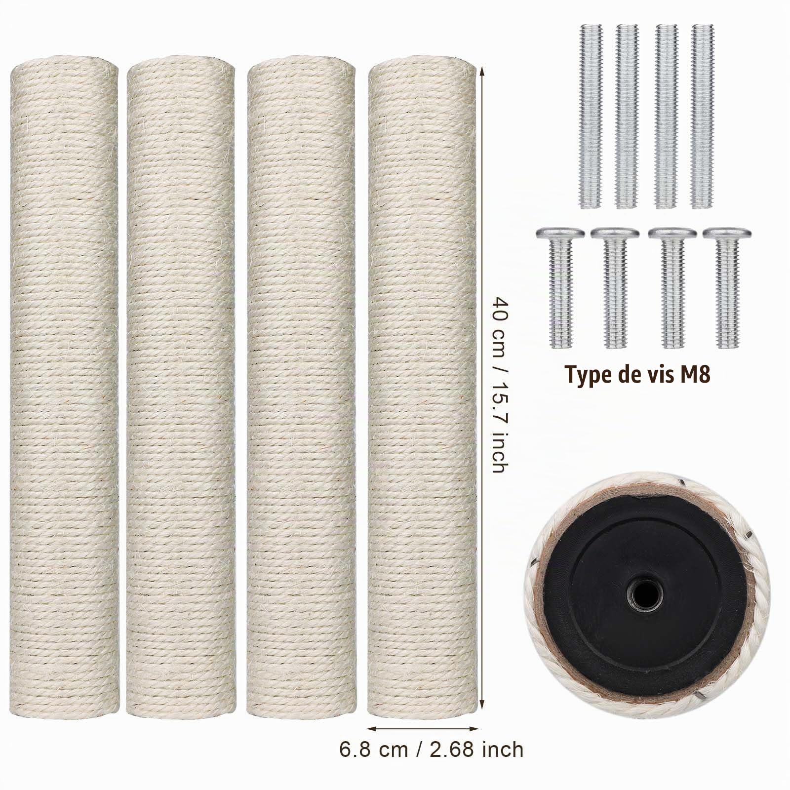 4pcs Poteaux de Rechange pour Arbre à Chat, Remplacement de l'Arbre à Chat de 40 cm avec Vis M8 Arbre à Chat Arbre à Chat en Sisal pour Chatons Tour d'Arbre à Chat