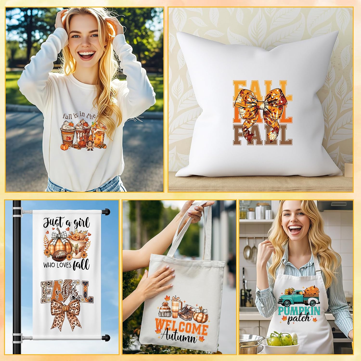 20 Sheets Fall Iron on Transfers for T-Shirts, Autumn Pumpkin Bow DTF Transfers Ready to Press Heat Transfers Vinyl, Iron on Patches Decals for Clothes Backpack Bag Pillow Covers DIY Crafts thumbnail