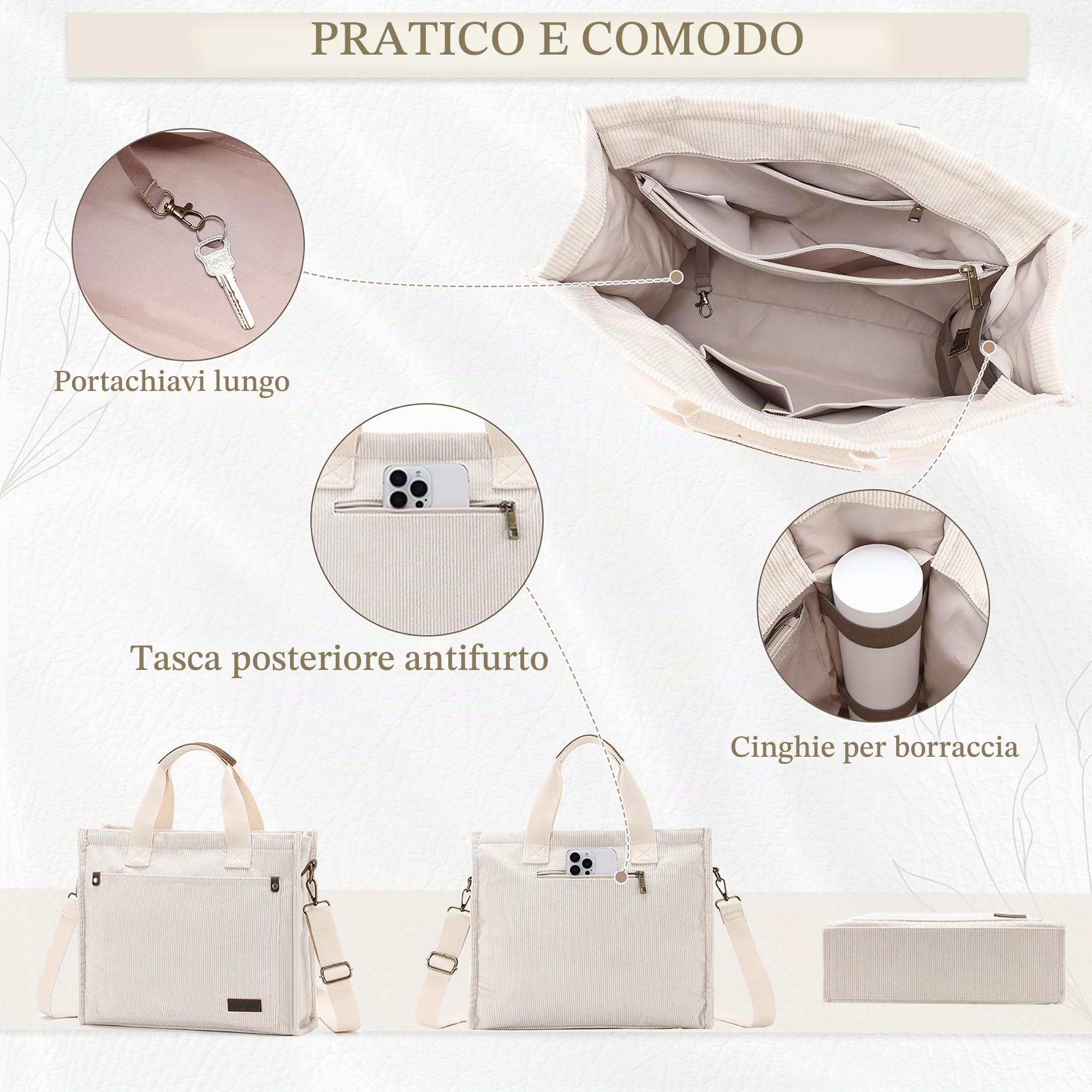 VASCHY Borsa Tote Università Donna, Elegante Borsa Tracolla per Shopping, Viaggio, Lavoro, Ufficio e Scuola
