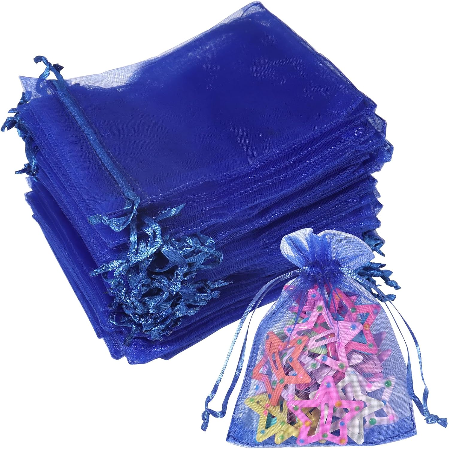 Partyeah 50Pcs Royal Blue Organza Bags,3x4 Inch Small Mesh Drawstring Bags