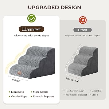 Dog Stairs for Small Dogs 13.5 H, 3 Step Dog ramp for Bed, Grey
