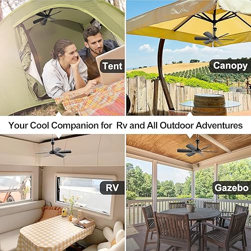 Miniatura 7 de Ventilador colgante USB portátil de 17.7 pulgadas con 6 cuchillas, uso en interiores y exteriores, para caravana, campamento y toldo, funcionamiento