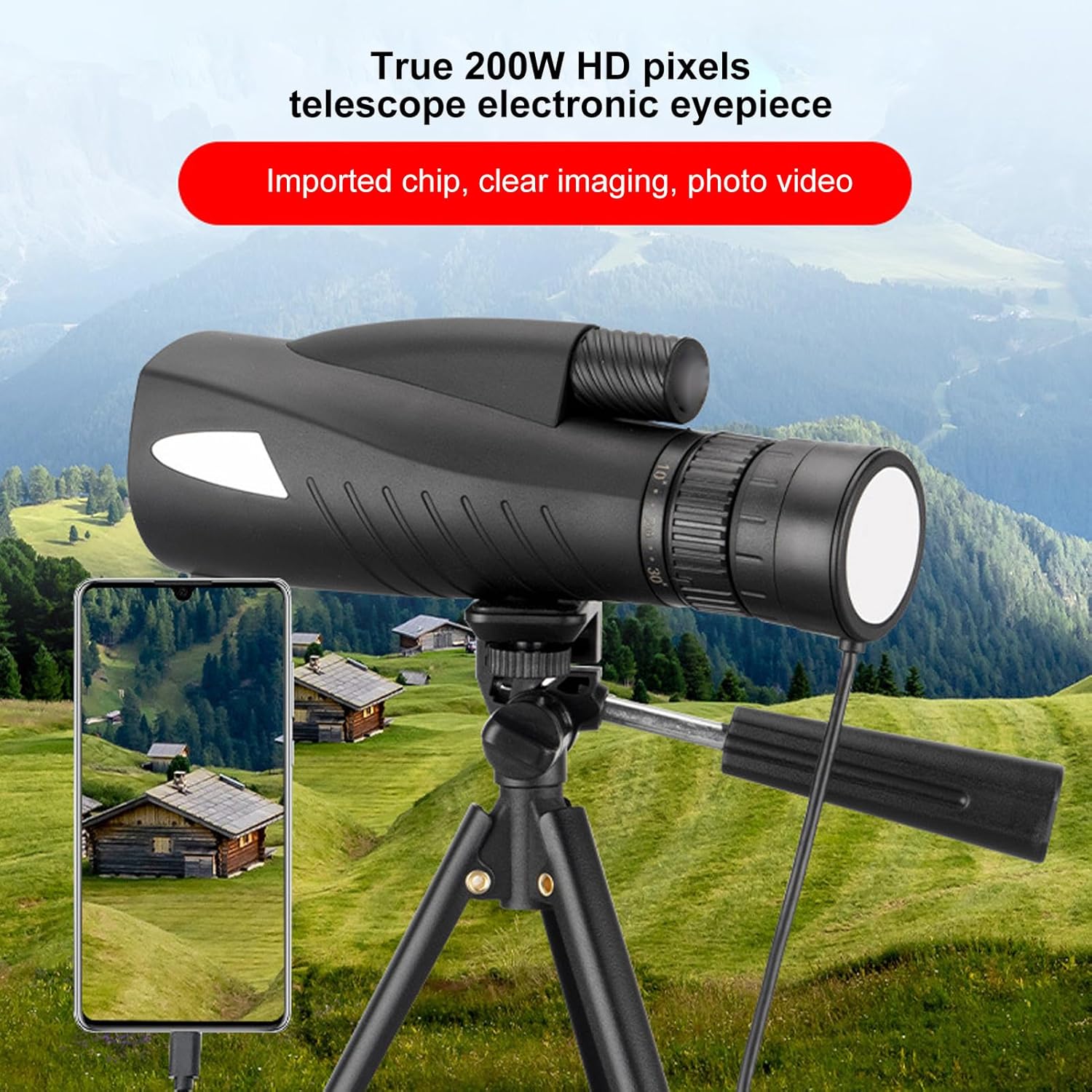 Heayzoki Digital Telescope with Electronic Eyepiece Camera, 200W Pixel Digital Eyepiece Camera, USB C Cable, APP Controlled, Compatible with Monoculars and Binoculars