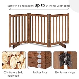 LZRS Freestanding Dog Gate 30 inch Tall - 3 Panels Solid Wooden Pet Gate for Doorways, Stairs & Hallways, Expandable & Foldable with Support FeetIndoor Use,Oak