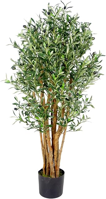 Leaf Design UK Artificial Olive Tree in Black Plastic Pot, 125cm