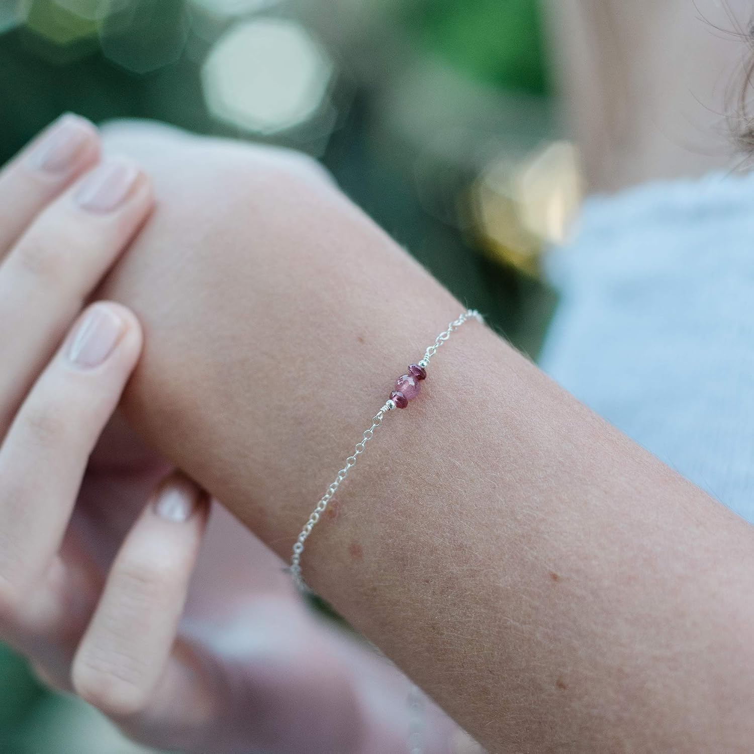 Luna Tide Pink Tourmaline Dainty Bracelet in Sterling Silver